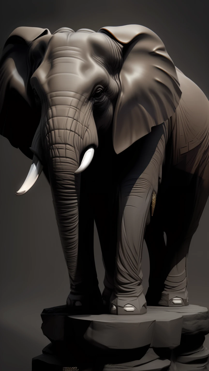 There is a 3D elephant standing on a pedestal., elephant, zbrush central contest winner, exquisite digital illustration, high detail iconic character, ZBrush Contest Winners, Highly detailed and very sharp, highly realistic concept art, Ivan Plusch artwork, Low profile. digital painting, Ultra-realistic illustrations, Trending on ZBrush Central, great digital art with details