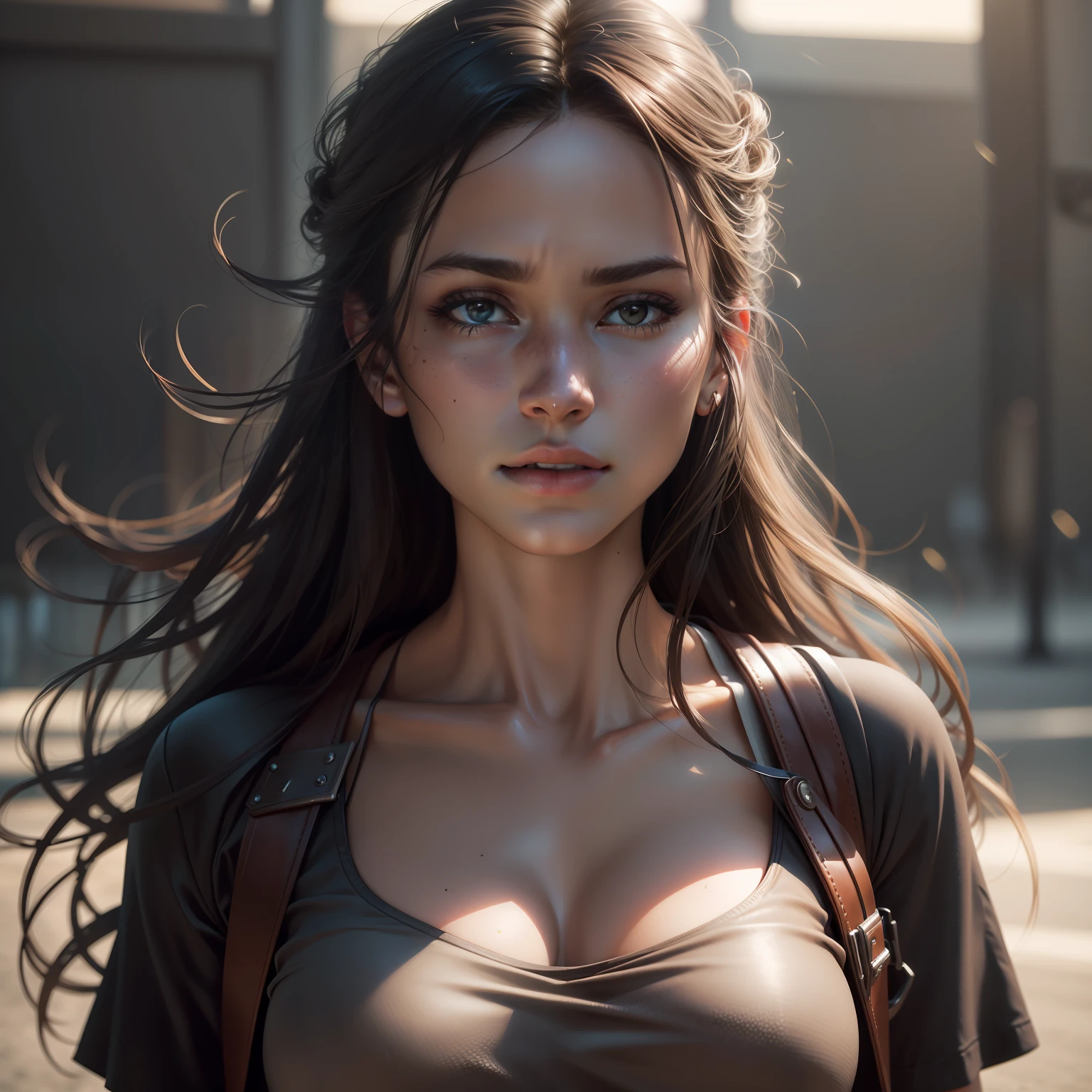 Dressed, (photographrealistic:1.4), (Hyper realistic:1.4), (Realistic:1.3), (Smoother lighting:1.05), (increase cinematic lighting quality:0.9), 32K, 1girl in,20yr old, Realistic lighting, Backlighting, Light on Face, raytrace, (Brightening light:1.2), (Increase quality:1.4), (Top quality real texture skins:1.4), finely detailed eyes, finerly detailed face, Fine Quality Eyes, (tired and sleepy and satisfied:0.0), close up bust shot, tshirts, (Increase body line mood:1.1), (Increase the beauty of skin texture:1.1)
