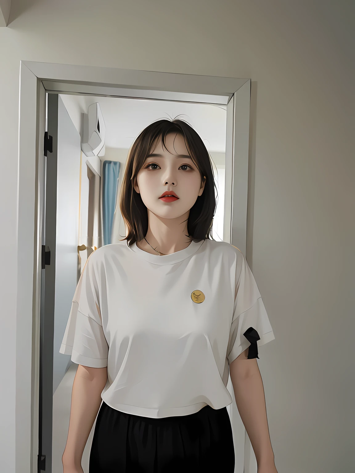 There was a woman standing in a room,in a white shirt, xiang duan, Zhang Wanting, xintong chen, A young Asian woman, Yun Ling, chiho, photograph of a woman, inspired by Ma Yuanyu, wenfei ye, xiaofan zhang, Qiu Fang, mingchen shen, wearing a tshirt, Zhang Pengzhen
