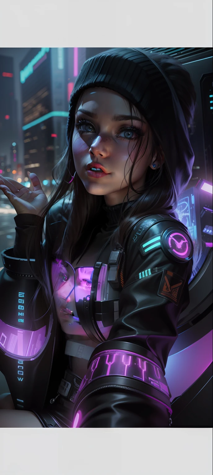 Change background cyberpunk pretty girl, realistic face, 8k, ultra realistic