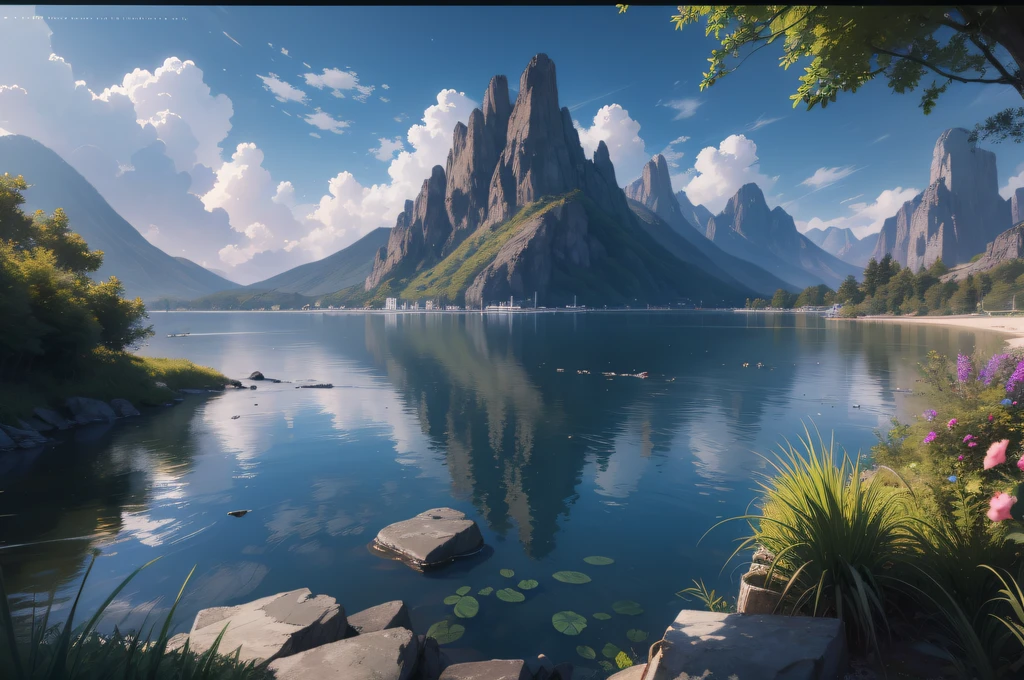 tmasterpiece，best qualtiy，high qulity，the Extremely Detailed CG Unity 8K Wallpapers，scenecy，exteriors，Skysky，​​clouds，Sky Cliff，natural beauty，lakes，rios，award winning photography，Background bokeh，depth of fields，blooms，color difference，真实感，The is very detailed，ArtStation's trend，trend in CGSociety，iintricate，high detal，dramatics，Xu Ming Art