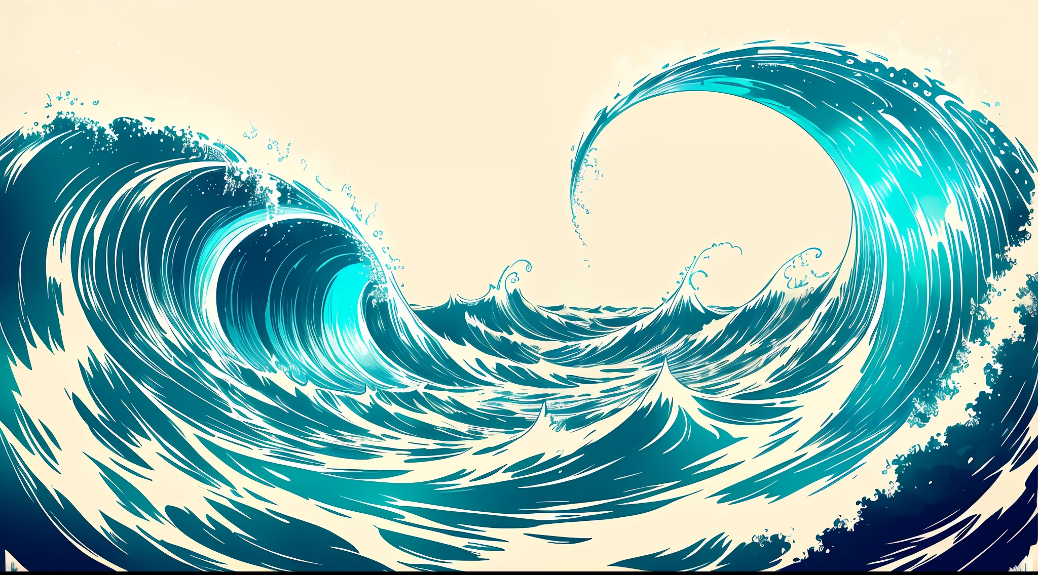 ink_style , vectorial art, ocean waves