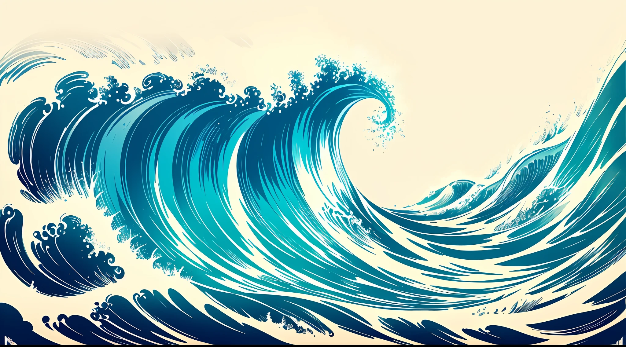 ink_style , vectorial art, ocean waves