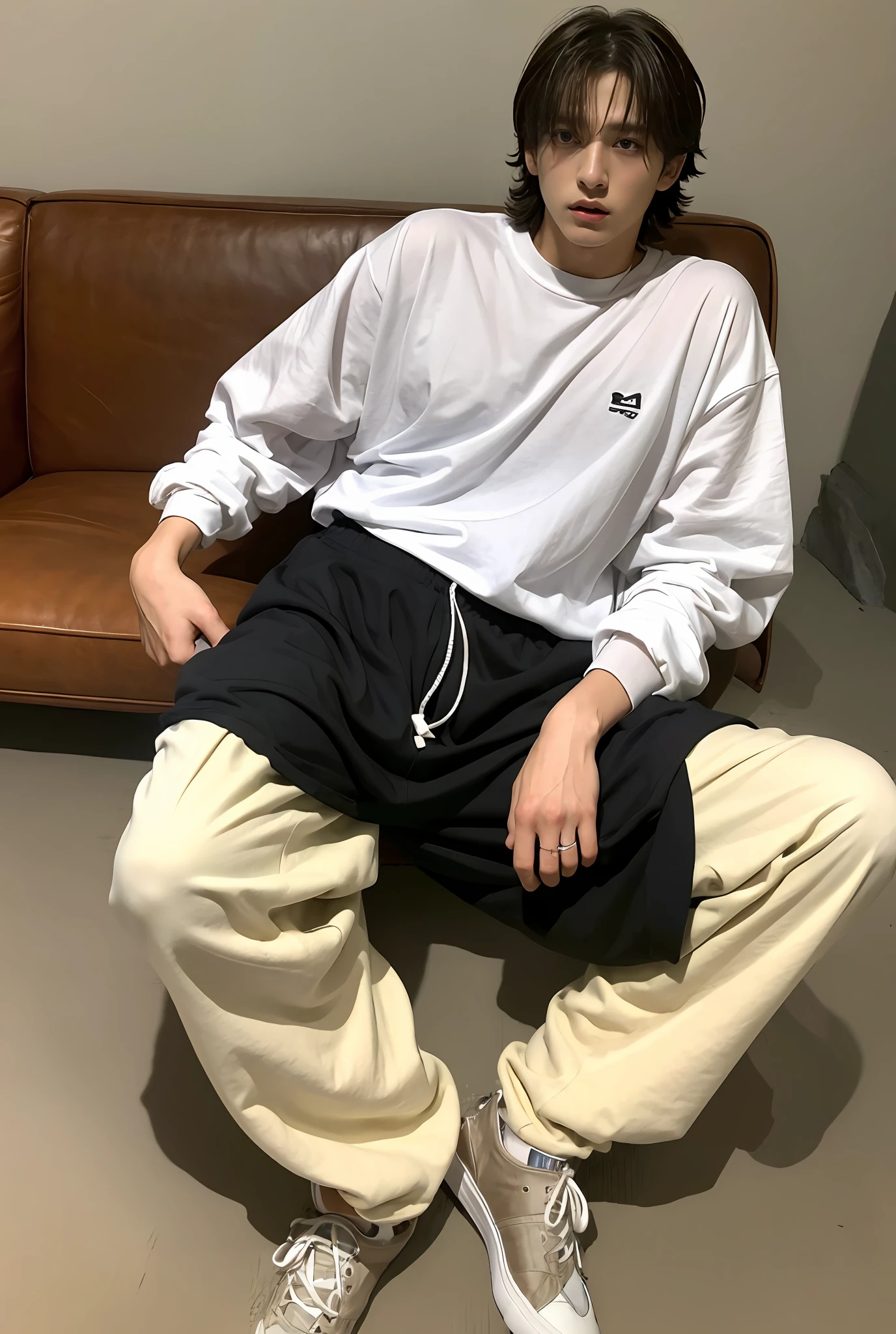 Um garoto coreano posing for photo shoot wearing loose baggy pants, corpo inteiro, fundo liso, jungkook, jungkook taeyang Jimim 1 boy, 1 homem, homem masculino coreano, homem masculino sozinho coreano sozinho, solo, sozinho(alone) (sozinho) sozinho sozinho SOZINHO SOZINHO sozinho sozinho SOZINHO SOZINHO SOZINHO SOLO