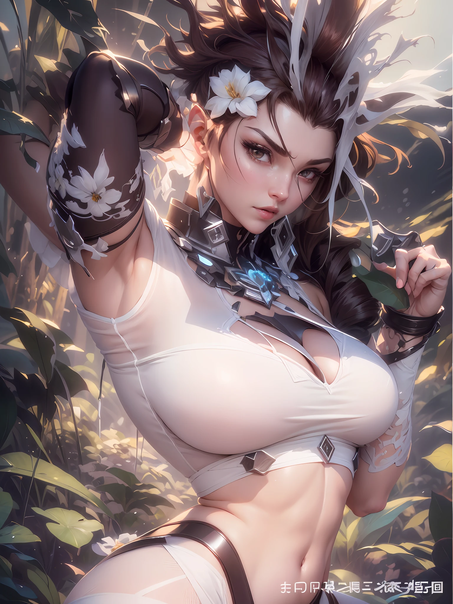((best qualtiy)), ((tmasterpiece)), (the detail:1.4), 3D, A beautiful cyberpunk female image,hdr(HighDynamicRange),Ray traching,NVIDIA RTX,Hyper-Resolution,Unreal 5,Subsurface scattering、PBR Texture、post-proces、Anisotropy Filtering、depth of fields、maximum definition and sharpness、Many-Layer Textures、Albedo e mapas Speculares、Surface coloring、Accurate simulation of light-material interactions、perfectly proportions、rendering by octane、Two-colored light、largeaperture、Low ISO、White balance、the rule of thirds、8K raw data、((best qualtiy)), ((tmasterpiece)), (the detail:1.4), Busty body 3D,Front fill light,hdr(HighDynamicRange),Ray traching,NVIDIA RTX,Hyper-Resolution,Unreal 5,Subsurface scattering、PBR Texture、post-proces、Anisotropy Filtering、depth of fields、maximum definition and sharpness、Many-Layer Textures、Albedo e mapas Speculares、Surface coloring、Accurate simulation of light-material interactions、perfectly proportions、rendering by octane、Two-colored light、largeaperture、Low ISO、White balance、the rule of thirds、8K raw data、Raised translucent top, Smaller top, Smaller white lace shorts, Raised, Mature feminization, Flattering eyes, White lace translucent top,Flat bare abdomen, Snow-white thighs, White lace stockings, Bare arms, Mature charm deep V open neck, Long reddish-brown shiny hair, White lace translucent shorts perfect body 9 head body beauty