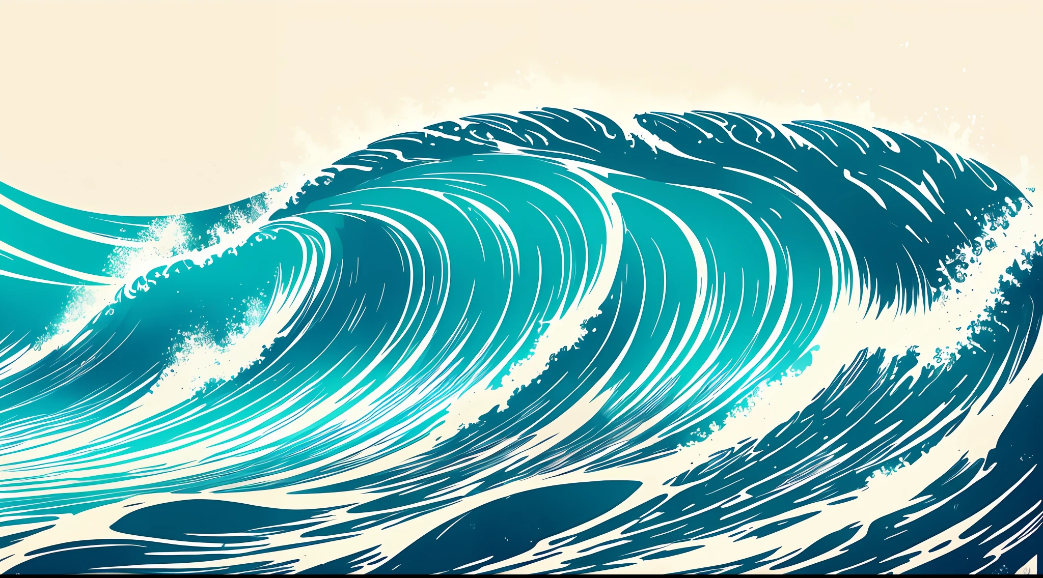 ink_style , vectorial art, ocean waves at the beach