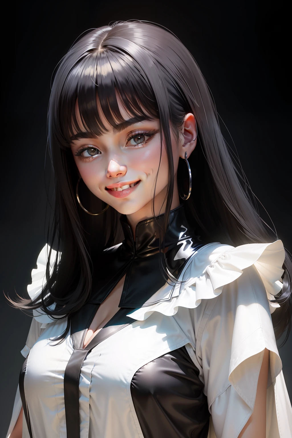 Black silk light smile black hair white clothes masterpiece