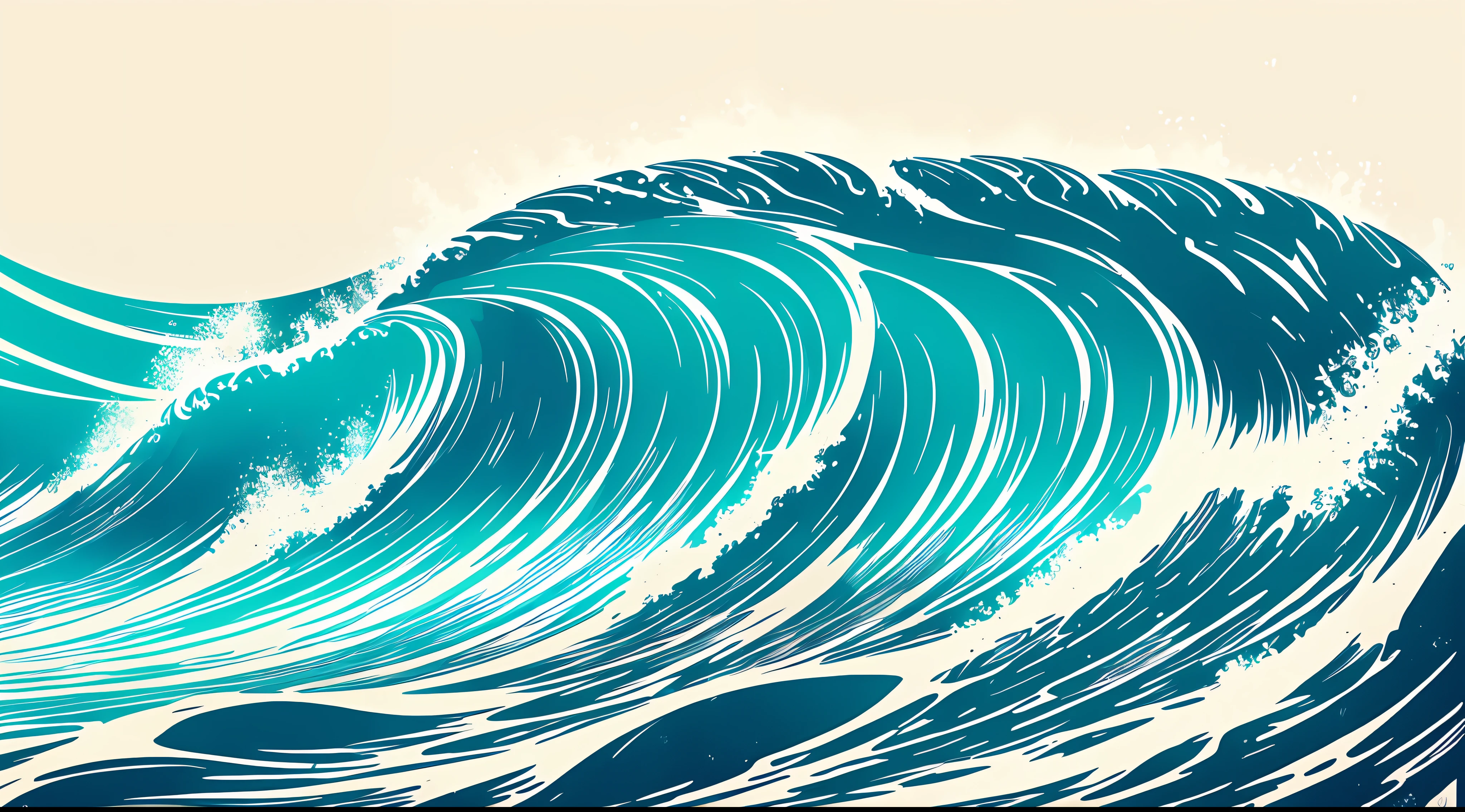 ink_style , vectorial art, ocean waves at the beach