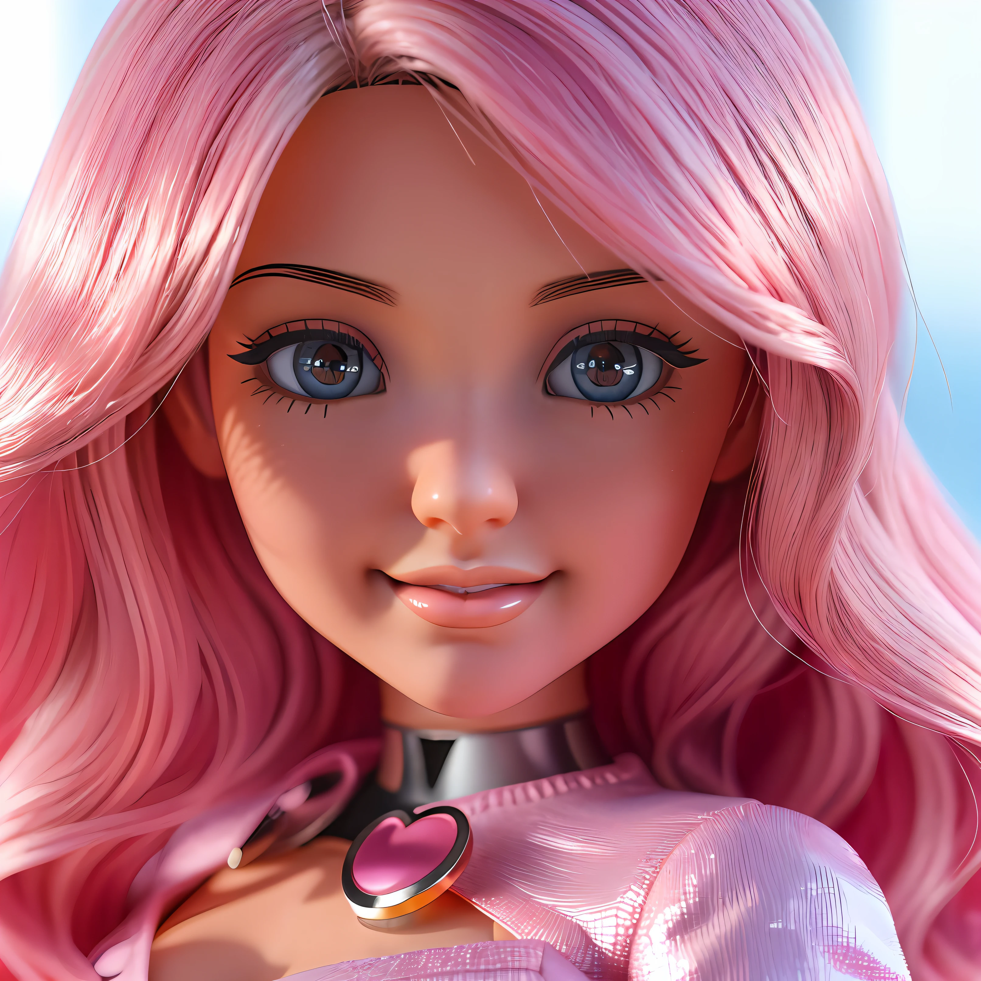 Menina de cabelos loiros com cabelo longo e um vestido rosa, boneca barbie anime, Personagem de close up, Retrato da boneca Barbie, Disney fotorrealista |, close up foto de retrato, photorealistic anime girl rendering, skydoll noa | |, arte cg anime suave, close-up do personagem, retrato de personagem de closeup, render de uma menina anime 3d bonito, Personagem close up, artificial intelligence princess