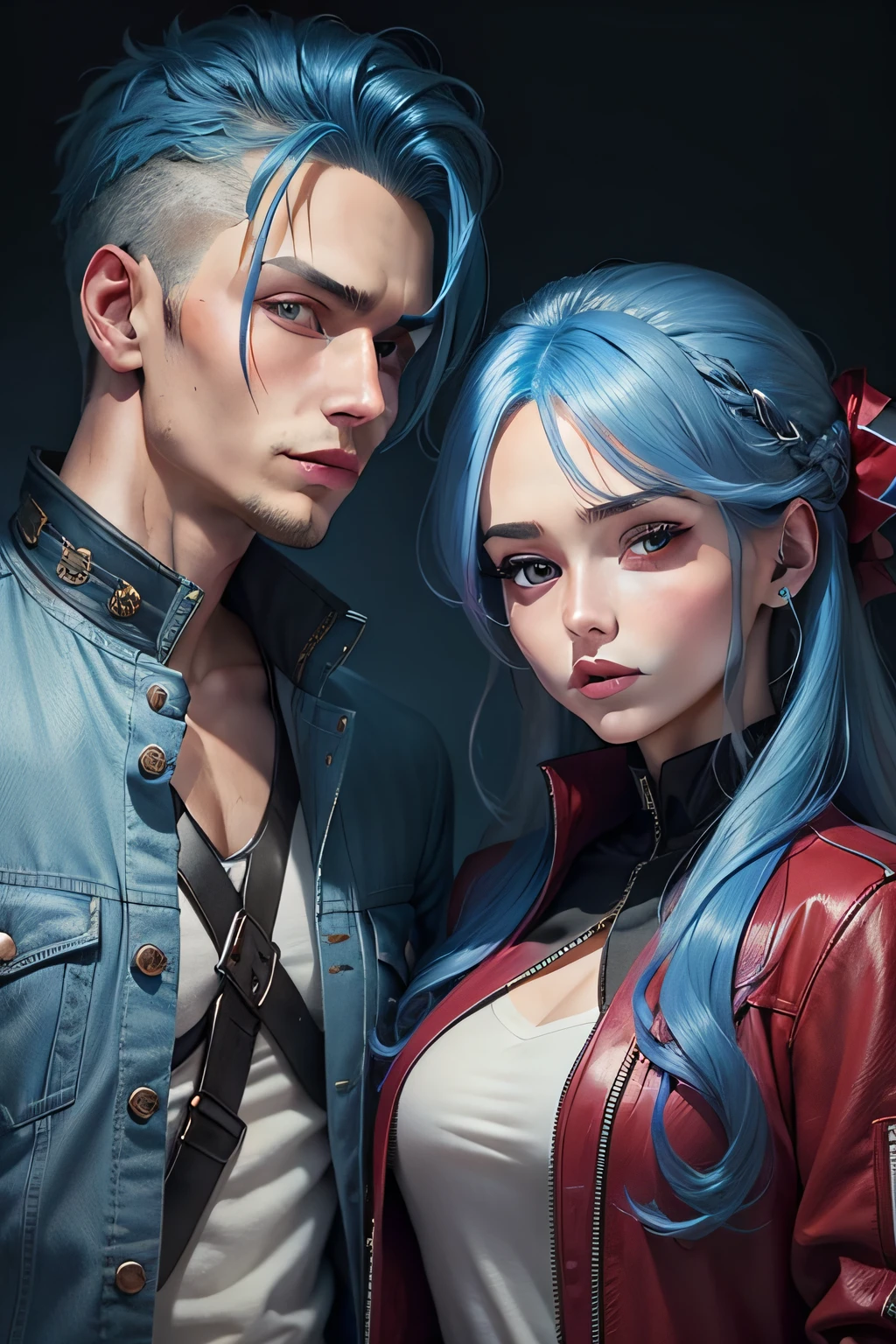 top-quality,jaket,brack,a gorgeous,king,queen,opposite,Two people,Blue-haired,Red-haired