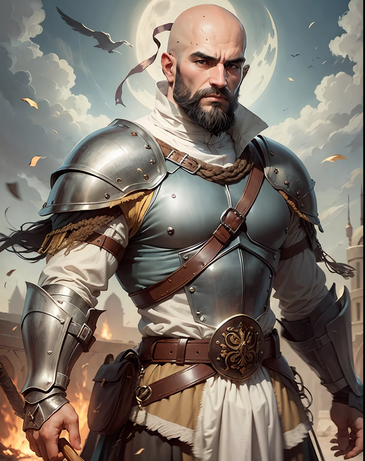 Knight medieval Arabian bald beard warrior