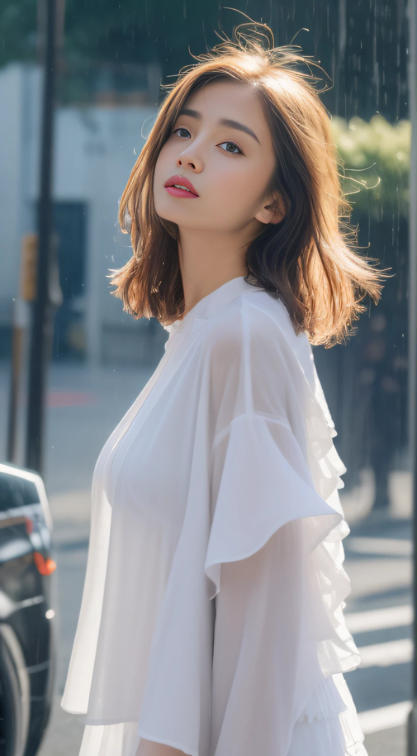 ((Best Quality, 8K, Masterpiece:1.3)), Focus: 1.2, Perfect Body Beauty: 1.4, Buttocks: 1.2, ((Layered Haircut, Breasts: 1.2)), (Wet Clothes: 1.1) , (Rain, Street:1.3), Bandeau Dress: 1.1, Highly Detailed Face and Skin Texture, Delicate Eyes, Double Eyelids, Whitened Skin, Long Hair