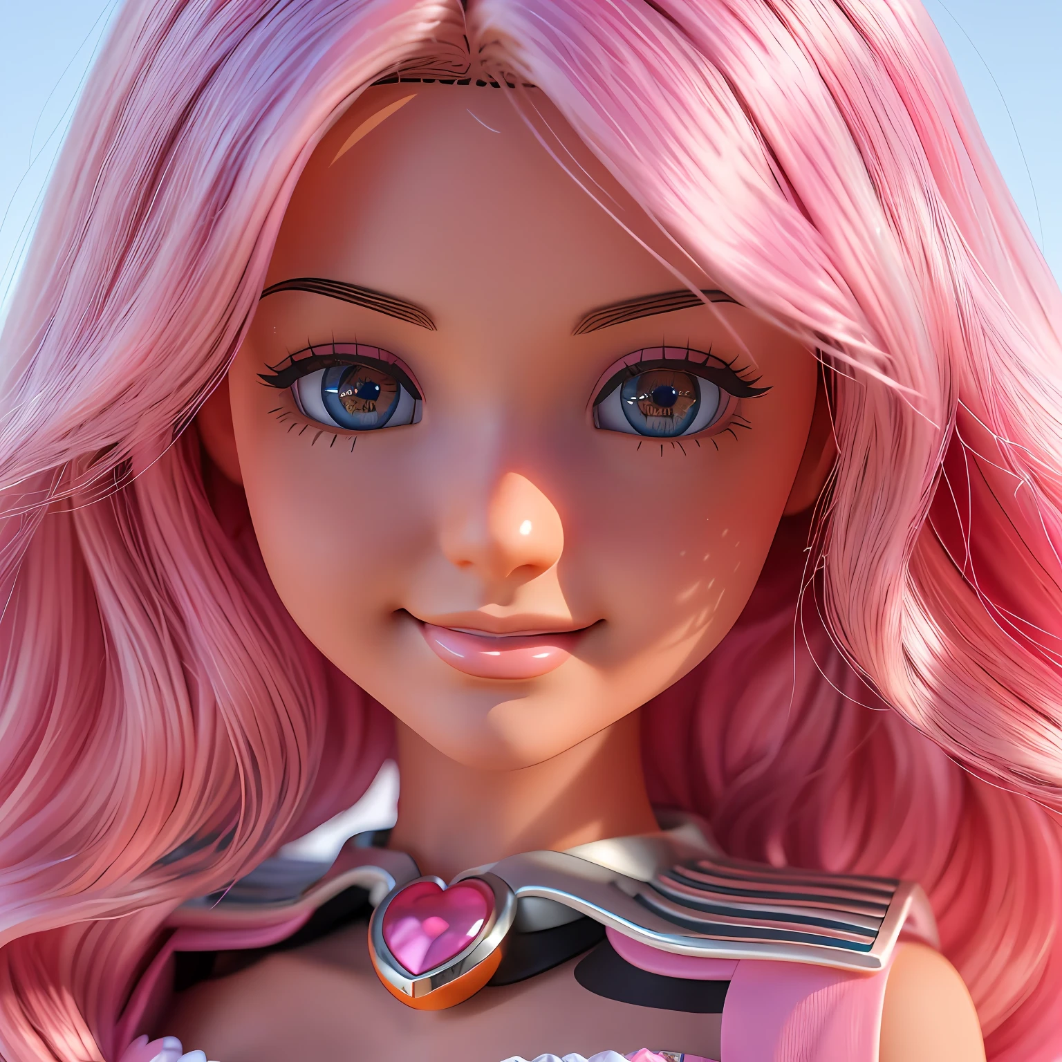 Menina de cabelos loiros com cabelo longo e um vestido rosa, boneca barbie anime, Personagem de close up, Retrato da boneca Barbie, Disney fotorrealista |, close up foto de retrato, photorealistic anime girl rendering, skydoll noa | |, arte cg anime suave, close-up do personagem, retrato de personagem de closeup, render de uma menina anime 3d bonito, Personagem close up, artificial intelligence princess