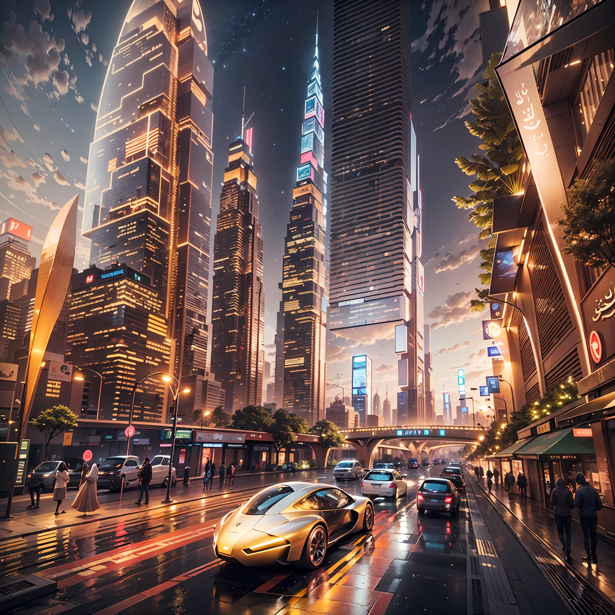 Enter a fascinating vision of the future through captivating futuristic imagery of the city of Dubai. The towering giant skyscraper is decorated with gold ornaments and a smooth glass curtain wall,pierce the sky, The vibrant lights of the city that never sleeps. In the midst of a bustling cityscape, An iconic giant pyramid-style high-tech building, Its architectural marvels are enhanced in a futuristic style. When the hovercar glides easily through the air,The city is full of life,Full of life。,Full of life。,Full of life。,Full of life。,Full of life。,Full of life。,Full of life。,Full of life。,Full of life。,Full of life。,Full of life。,Full of life。,Full of life。,Full of life。,Full of life。,Full of wealth。,Full of luxury。,Full of technology。。, State-of-the-art technology blends seamlessly with traditional Arabian luxury urban structures. This stunning work of art, Wear a gorgeous Arabic burqa,Arabian beauty covered in a golden veil,Standing on Balcony,Watch the magnificent city use Pixai to bring powerful AI models to life, Show the limitless creativity and possibilities of our imagination. Experience the future of the cityscape at Pixai,Immerse yourself in a visionary world of art