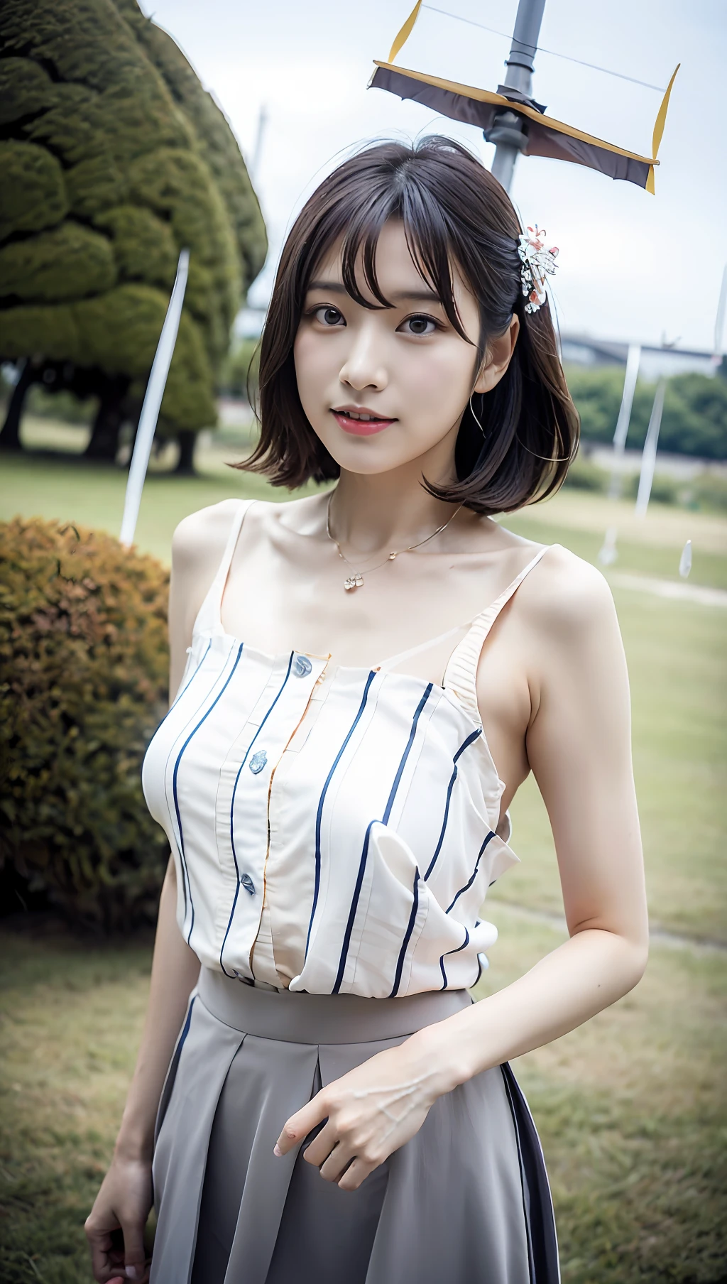 (top-quality、8K、32K、​masterpiece、nffsw:1.2)、Photos of pretty Japan women、Medium Hair、(full of shyness:1.2)、(A smile:0.9)、(looking at away:1.2)、(beautiful detailed dress、flered skirt:1.3)、(panties on:0.7)、(wind lift:1.7)、full body Esbian、the wind、Large crowds、crosswalk、is standing,韓国アイドル、乃木坂アイドル、女優、hposing Gravure Idol、