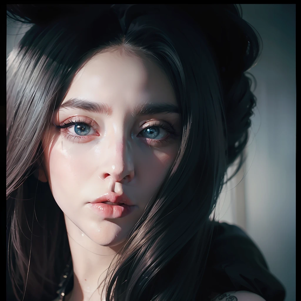 a Cine still photo of ((lady gaga)) , dense hair, detailed pupils and round iris, absolutely gorgeous, filmed by Alessio Albi, Fujifilm X-T30, 45-70mm, F40, dramatic composition, three-point lighting, balanced color schemes, magic realism, ultra-detailed, soft shadows, clean sharp focus, no contrast, film photography