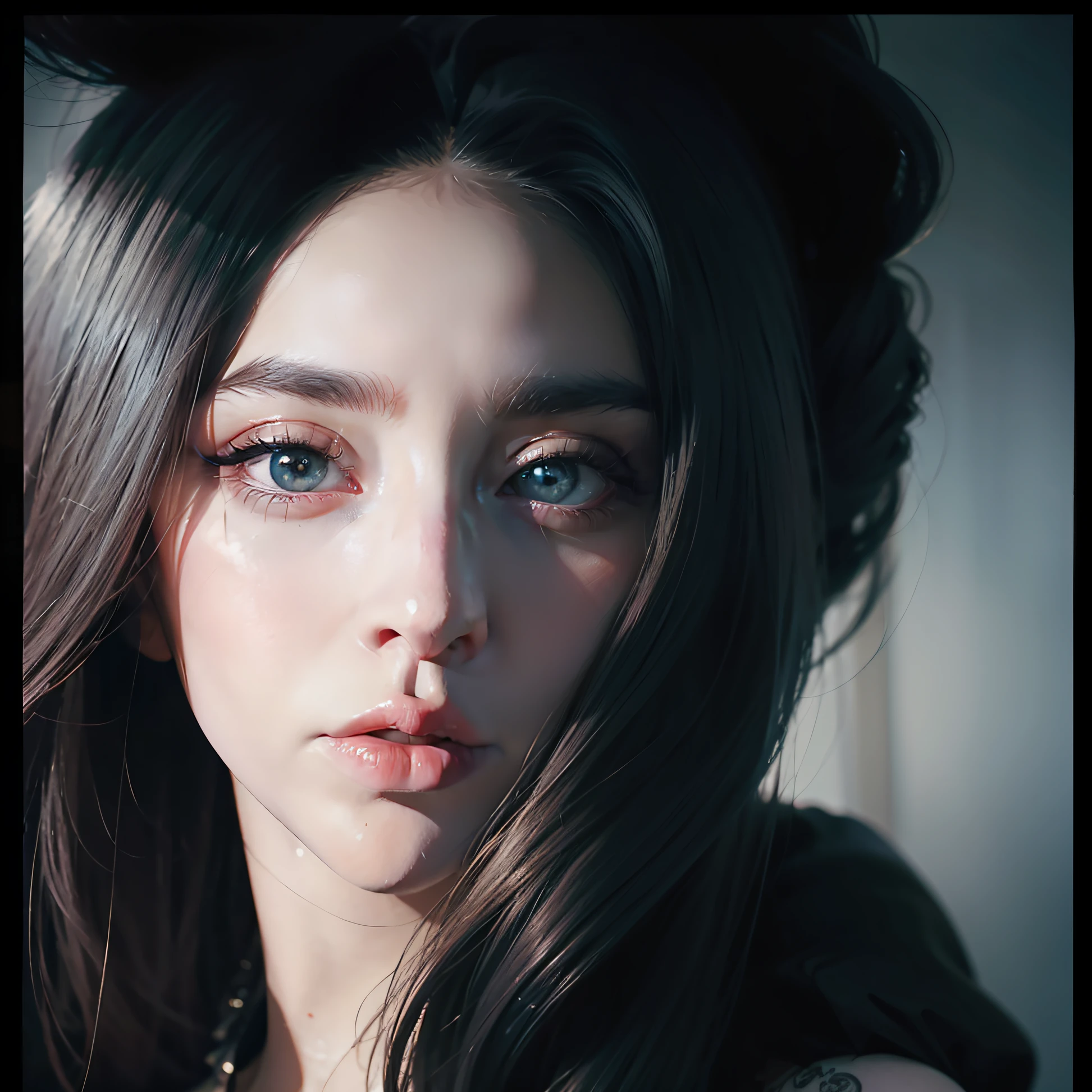 a Cine still photo of ((lady gaga)) , dense hair, detailed pupils and round iris, absolutely gorgeous, filmed by Alessio Albi, Fujifilm X-T30, 45-70mm, F40, dramatic composition, three-point lighting, balanced color schemes, magic realism, ultra-detailed, soft shadows, clean sharp focus, no contrast, film photography
