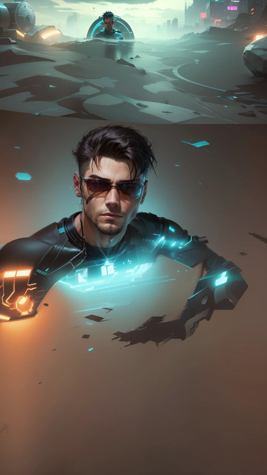 Change background cyberpunk handsome boy, realistic face, 8k, ultra realistic
