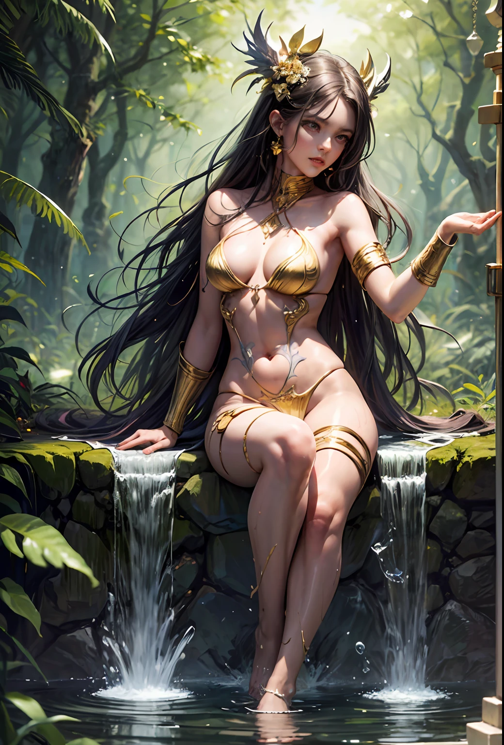 ankymoore, Bottom-up view, 1rapper with dread hair with tattoos, white and red sexy clothes(cameltoe), graffitti background, (masterpiece), (best quality:1.2), absurdres, intricate details, flowers, leaves, roots,A gorgeous stunning woman completely covered in paint floating in a pool, beautiful lighting, big detailed beautiful eyes, Nirvana, relaxed, body full, paint drops, Paint Swirls, Paint Splatters, (Beautiful Spiral Paint Swirls), by Jeremy Mann, By Sandra Chevrier, vivid contrasting colors, chromatic abberation, black background, behance HD, Masterpiece, Best Quality , (realistic:1.2), (high contrast:1.2),Gold decoration, goddess of the forest, beautiful caucasian girl in close-up, beautiful goddess fused with the forest and trees, black hair fused with platinum and gold, naked girl, beautiful visible pubic area, pink pesones, small breasts in sight, pond of water in the garden,black hair and gold and silver and bronze decoration, goddess of the forest, beautiful caucasian girl close-up, beautiful goddess fused with forest and trees, black hair fused with platinum and gold, girl naked skin wet with water, beautiful visible pubic area, pink pesons, Exposed small breasts, garden pond, mandala and flower tattoos on the naked body, floating antique clock, lamp, lantern, garden pond, visible beautiful pubic area, pink , small breasts in the view, full body, Sakimichan art, oriental mandala tattoo, fractal background, silver and gold and bronze spirit, floating ancient clock, ancient lamp, faint smile, view from below, towering goddess, female body fused into forest vines and leaves of trees,