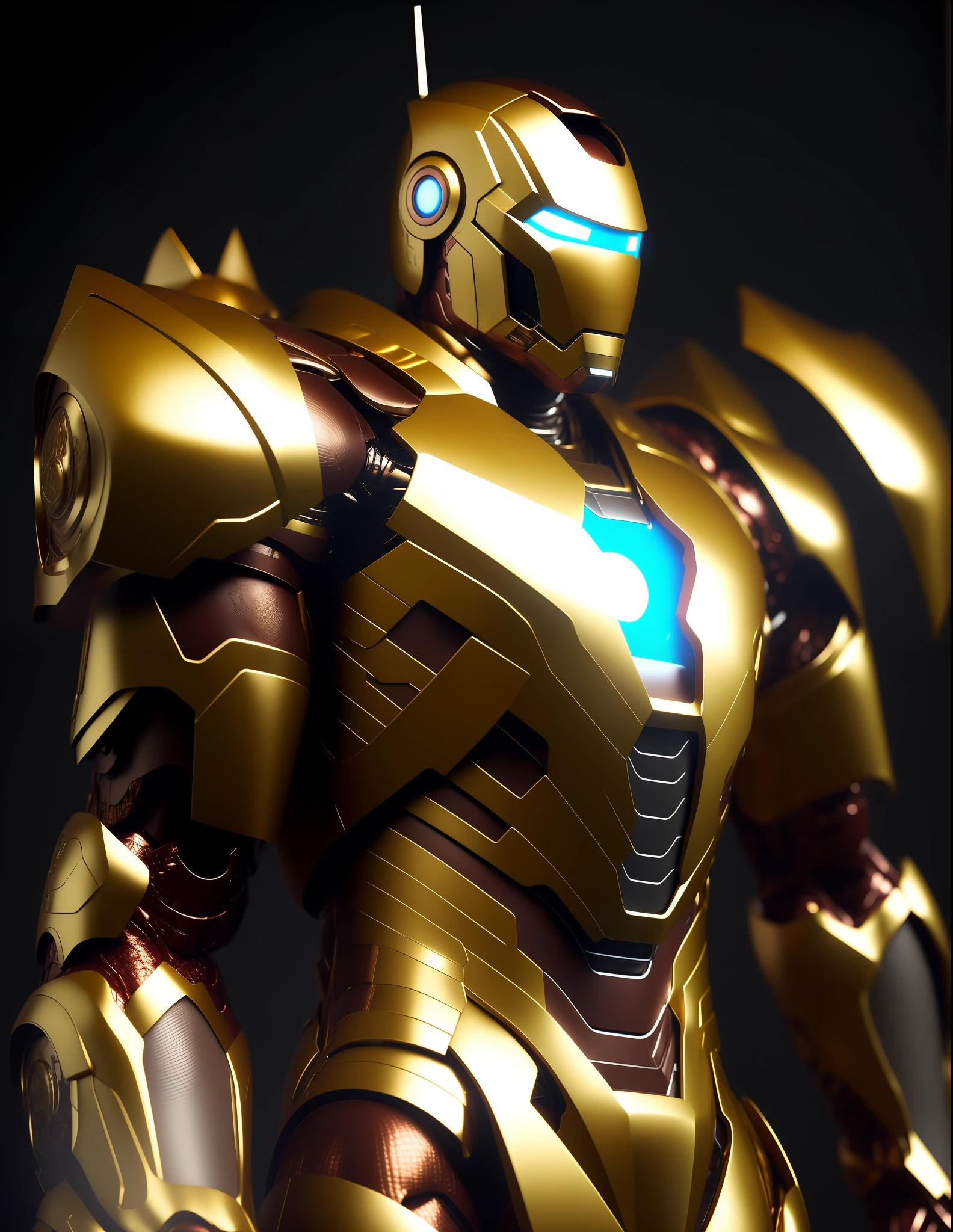 a close up of a statue of a man with a gold and white costume, super detailed render, 3 d render character art 8 k, intricate white and gold armor, full samurai armor iron man suit, high detail iconic character, 8k render”, octane render ”, octane render”, super detailed octane render, super rendered in octane render, hyper detailed 3 d render, futuristic style ironman suit