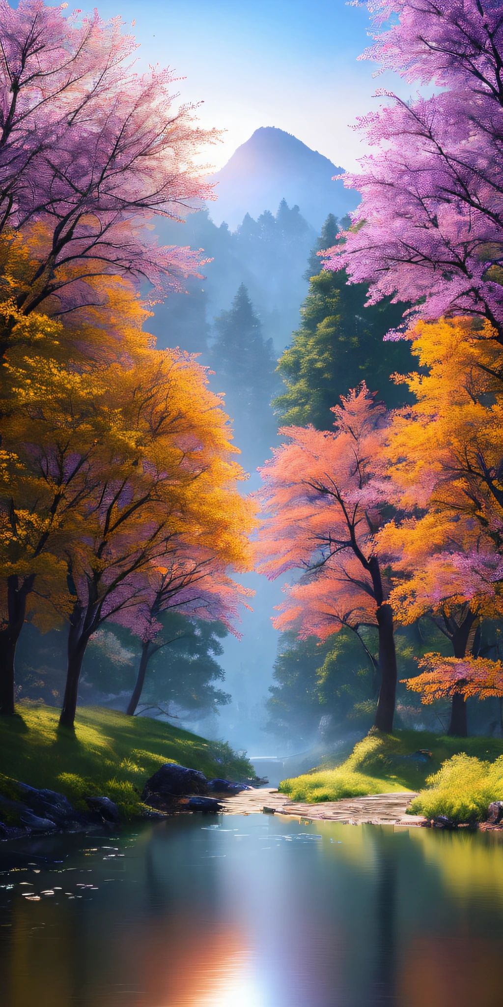 Masterpiece, Best Quality, High Quality, Extremely Detailed CG Unity 8k Wallpaper, Scenic, Oil Painting, Award Winning Photography, Bokeh, Depth of Field, HDR, Glow, Chromatic Aberration, Photorealistic, Extremely Detailed, Art Station Trending, CGSociety Trending, Intricate , highly dramatic, midway art and masterpiece, best quality, highest quality, extremely detailed CG Unity 8k wallpapers. A lush summer landscape of rolling green hills stretching to the horizon, dotted with wildflowers in shades of pink, yellow and purple, flooded with light. This is a masterpiece, best quality, highest quality, extremely detailed CG unity 8k wallpaper peaceful autumn landscape surrounded by golden yellow, fiery red and burnt orange trees. The fresh air smells sweet of fallen leaves and wood smoke. The ground is covered with a warm layer of leaves that rustle under your feet. A misty mountain rises in the distance, surrounded by light And a masterpiece in the best quality and extremely detailed CG unity 8k wallpaper A breathtaking winter landscape covered in snowy capes, creating a A world of shimmering whites and cool blue shades. The tall evergreens are tall and proud, their branches covered with snow and light. This is a masterpiece with the best quality, great quality and extremely detailed CG unity 8k wallpaper vivid spring landscape full of new life and colors. The hills are carpeted in green with delicate wildflowers in shades of pink, purple and yellow, with plenty of lighting