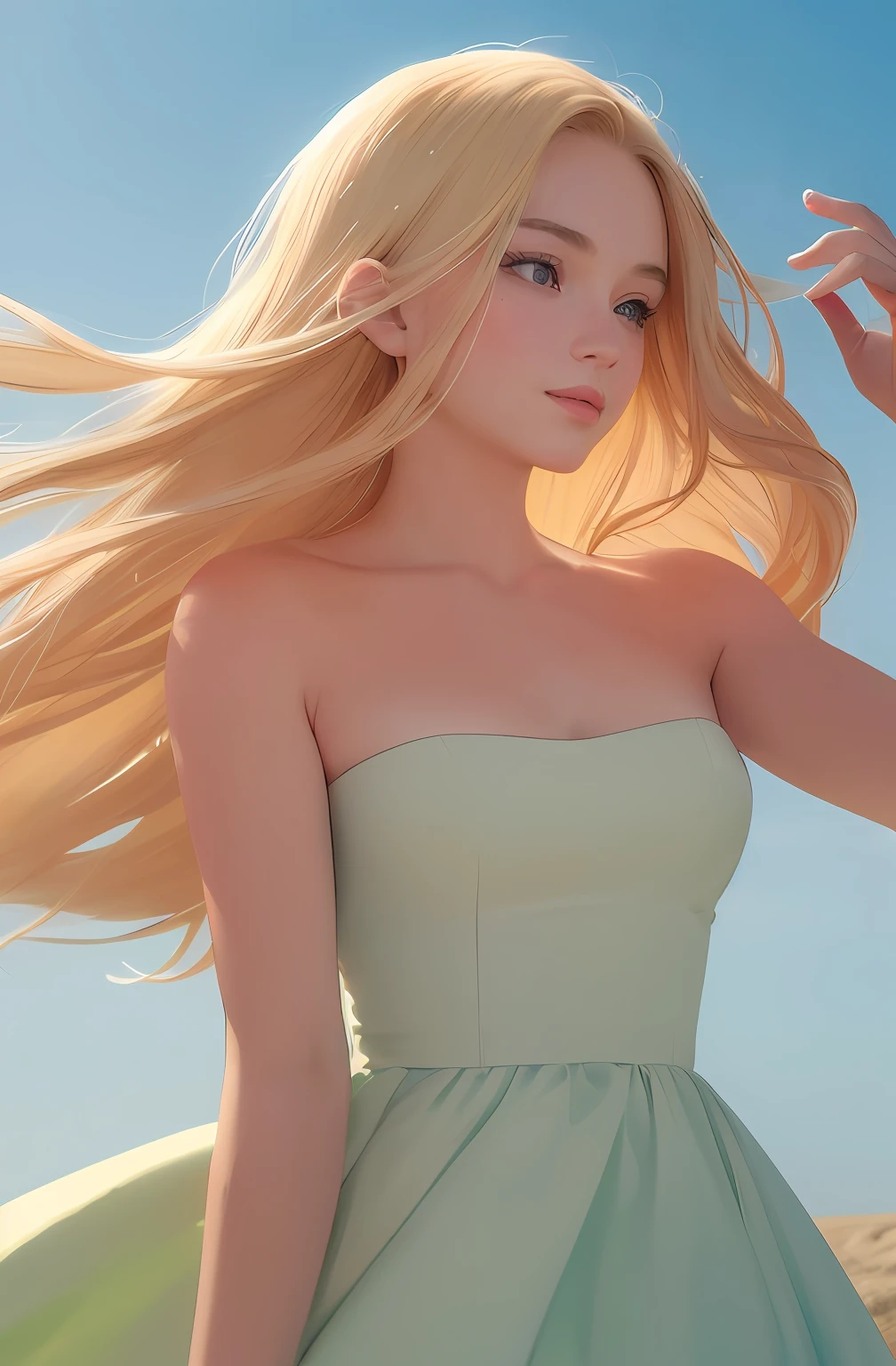 (8k, best quality, masterpiece:1.2), (realistic, photo-realistic:1.37), ultra-detailed, 1 girl,cute, solo,beautiful detailed sky,dating,(nose blush),(smile:1.15),(closed mouth) small breasts,beautiful detailed eyes, (long hair:1.2),floating hair NovaFrogStyle, upper body, tank top