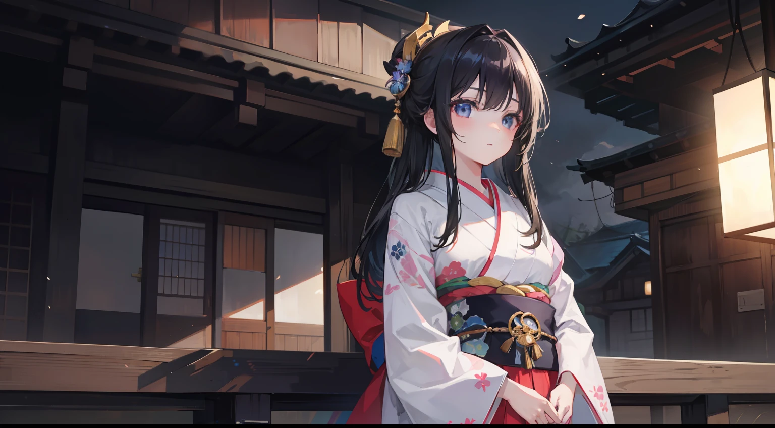 1girl in、masterpiece、8k、semi - realistic、4k、RTX、Shaders、Brilliant Textured Work、hime、kimono、A dark-haired