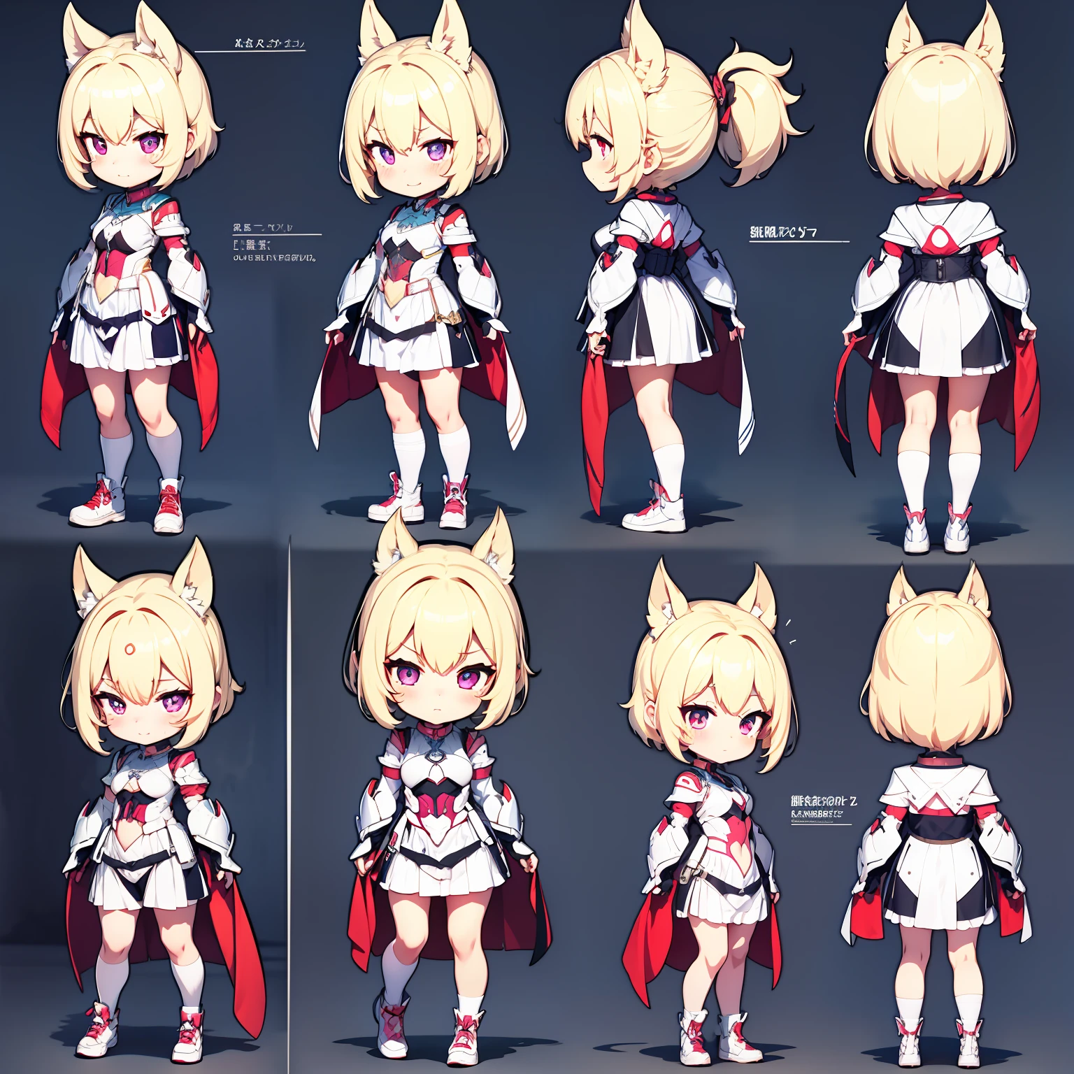 1girll, tchibi, full bodyesbian, short detailed hair, looking at viewert, mediuml breasts, Black hair, Purple eye, Sideburns, ssmile, 独奏,Natural Stand Posture,The finger contours are super clear,Wear a set of armor,With a spear in his hand,(Q version of cartoon:1.2),Character drawings,Same character full body,(Lateral face:1.2),on back,acurate,best qualtiy,hyper-high detail,