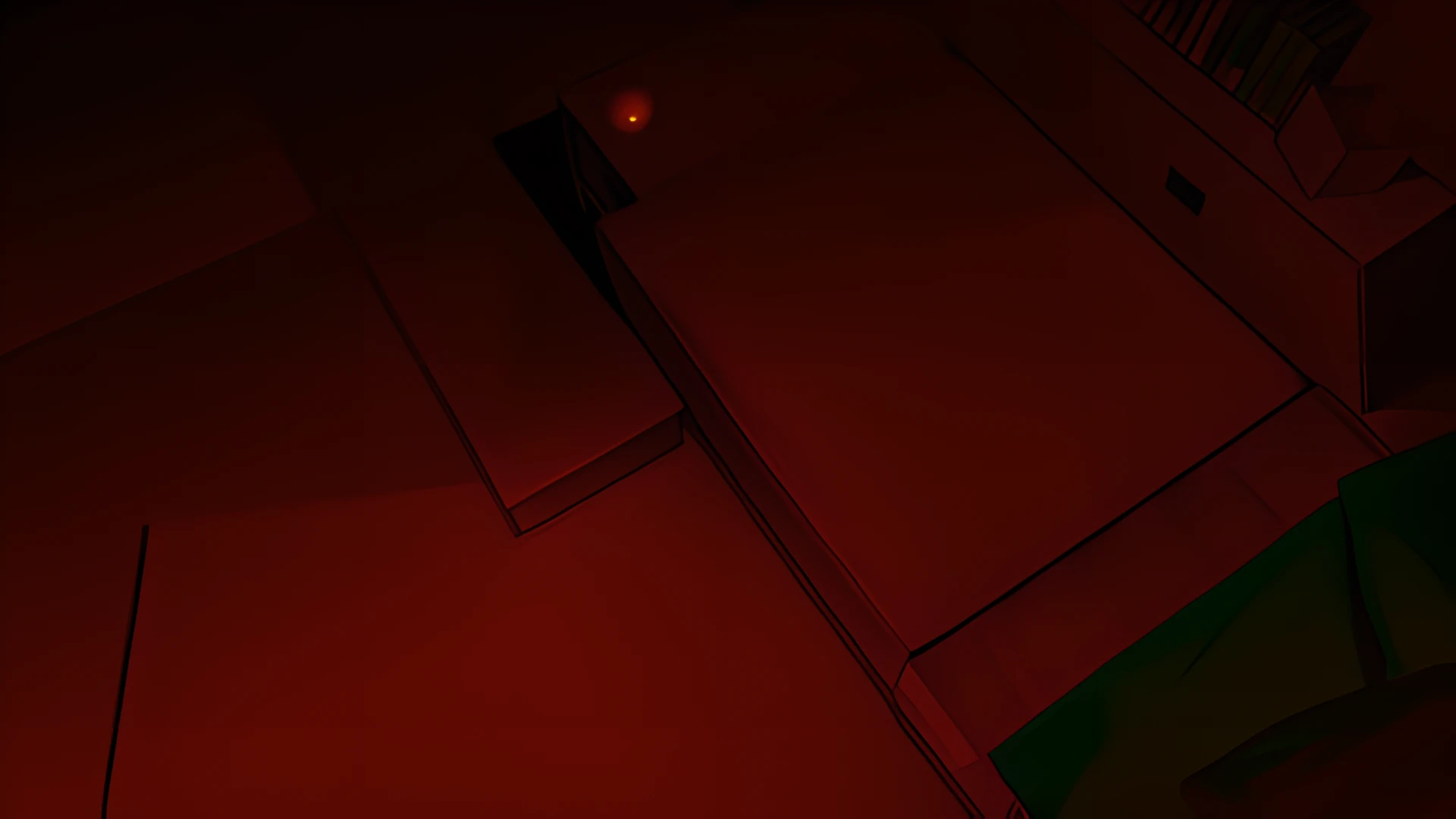 room at night, cama, melancholic environment, hard lighting, oscuro