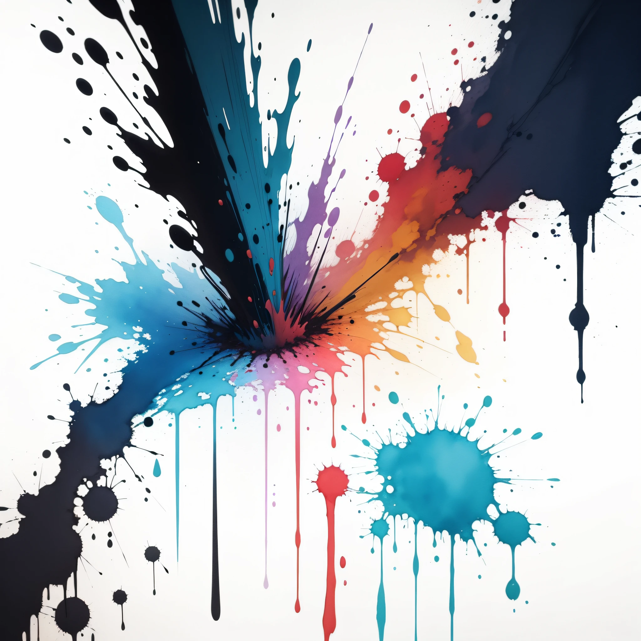(best quality, watercolor painting, Colorful, sharp focus), colors, Action Painting, (splatter and drip art minimalism:1.1), canvas white background, studio
