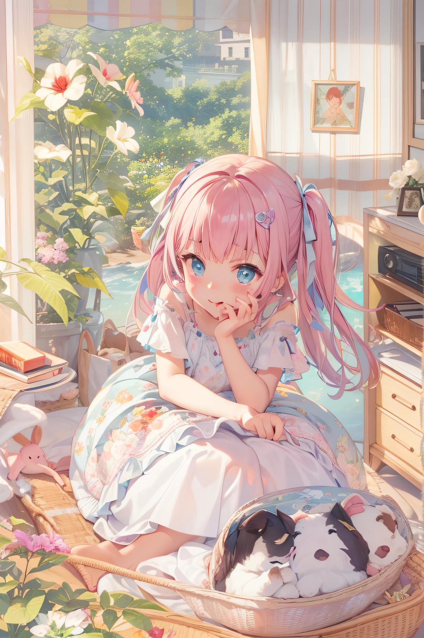 Girl watching TV、summer vacation、princess