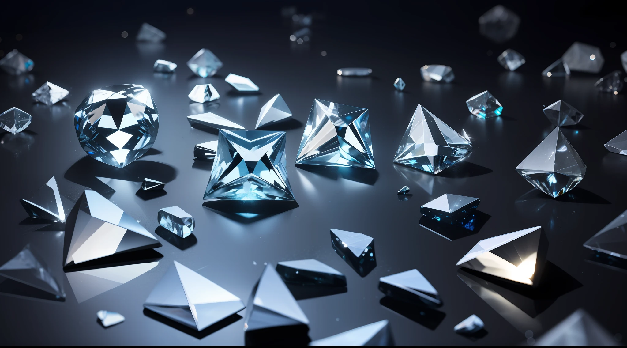 "Shattered fragments of glass reflecting faux diamonds."