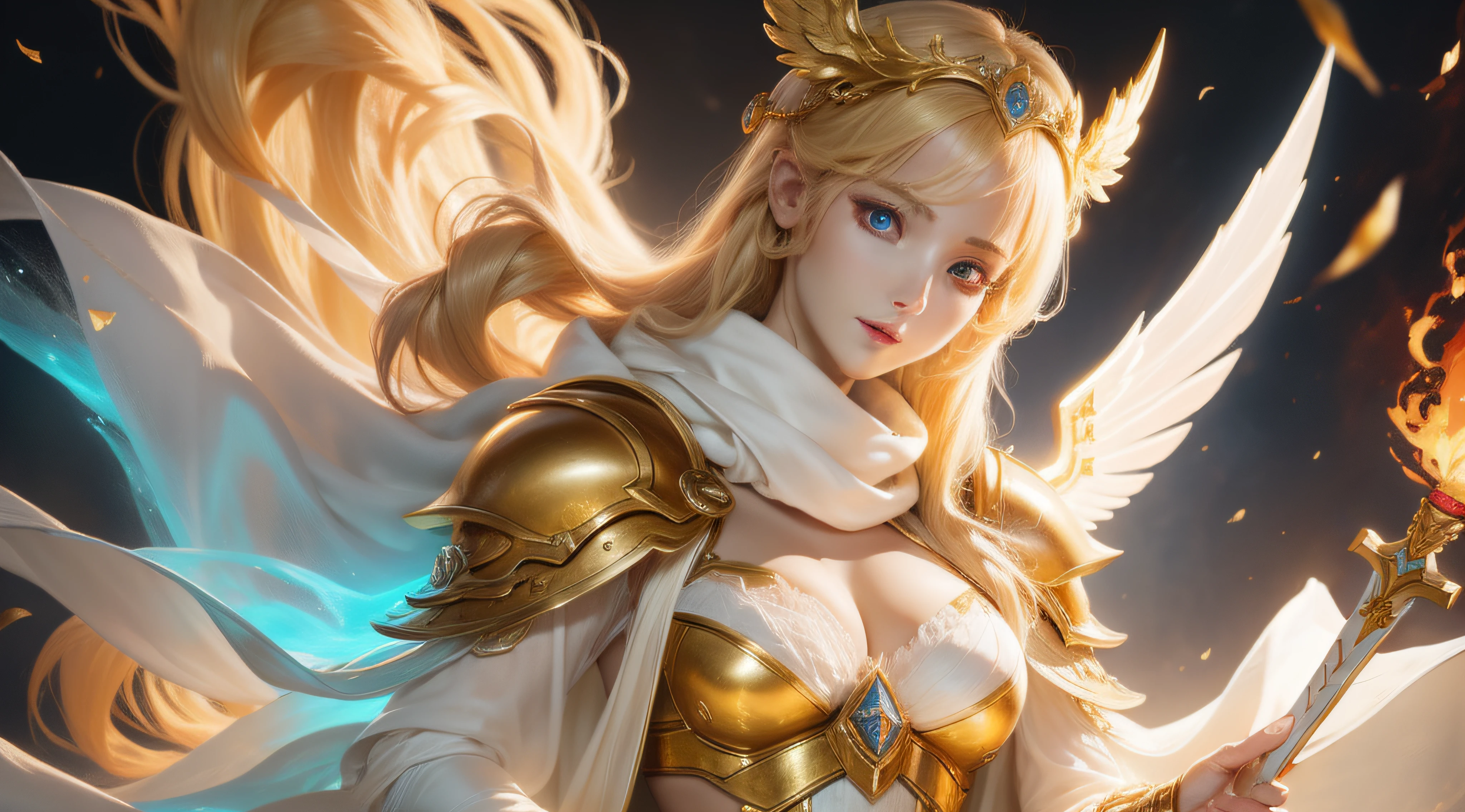 Anime girl with sword and wings holding sword, Extremely detailed Artgerm, IG model | Art germ, Art germ on ArtStation Pixiv, angel knight girl, angelic golden armor, Art germ. High detail, artgerm detailed, Portrait Chevaliers du Zodiaque Fille, Kushatt Krenz Key Art Women, ruan jia and artgerm