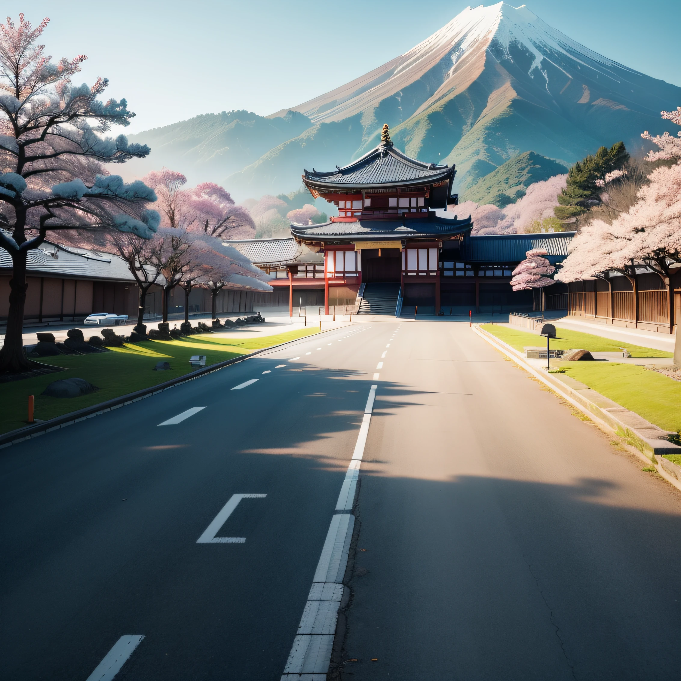 Large parking lot in front of the temple in Japan、Shooting at a 45-degree angle to the left