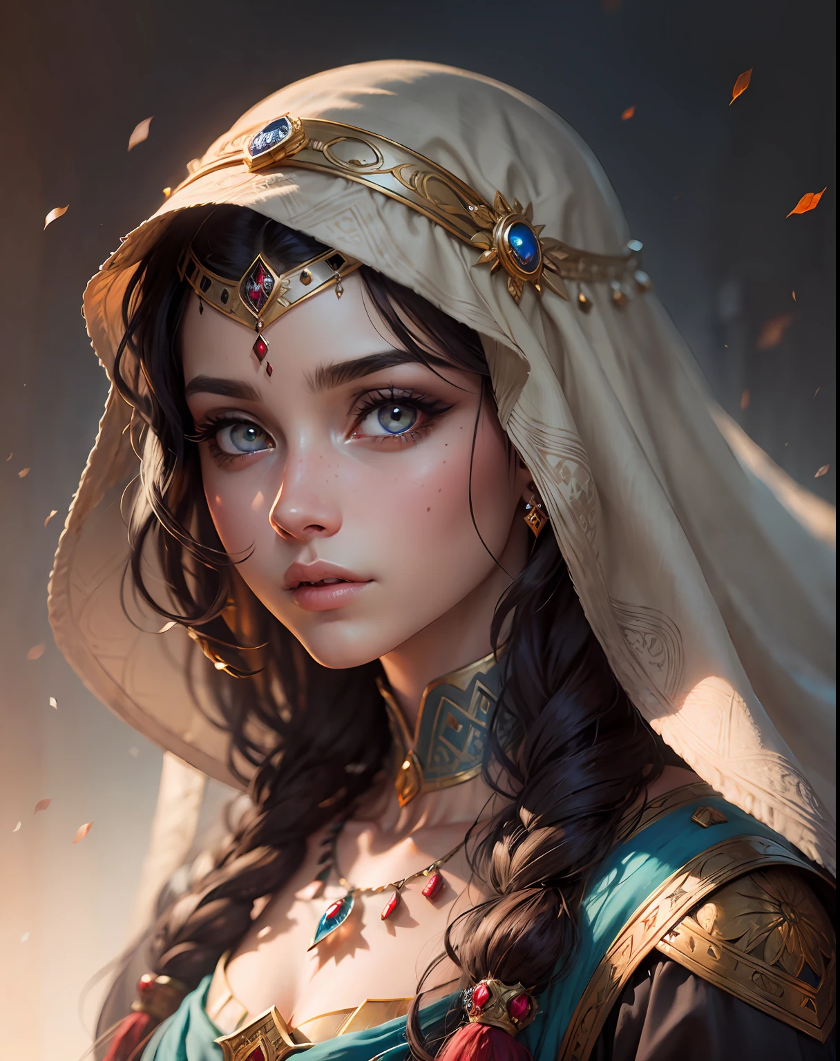 Hyper realistic super detailed Arabian princesse portrait glowing eyes