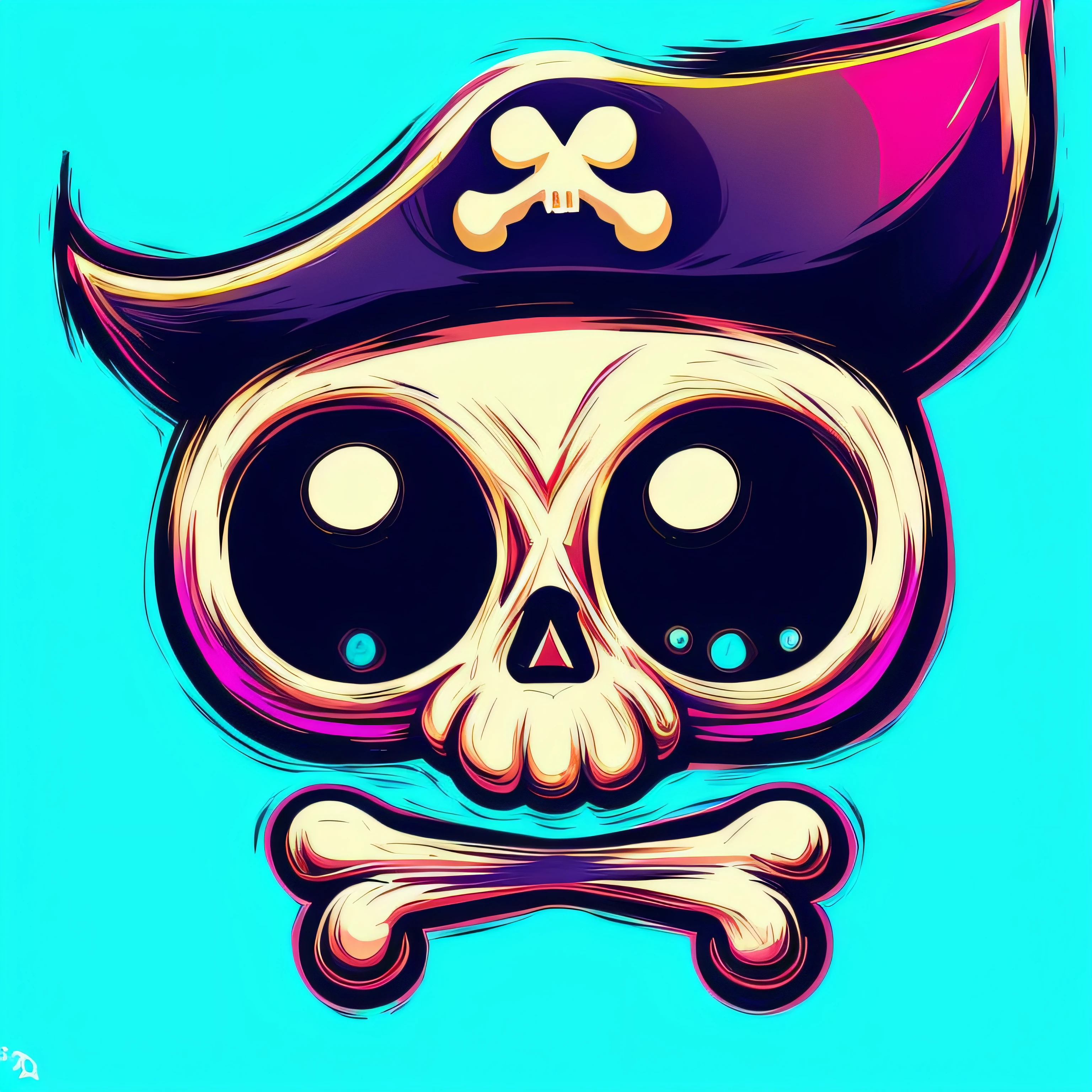 Cartoon skull and pirate hat and bones isolated on white background, a pirate, Skeleton Pirate, Scalish, Cute skeleton, alex yanes, 3 0, ((skull)), vibrant cartoon art, Spooky cartoon skull, a pirate, Skull and crossbone, pirate portrait, 2D Digital Illustration, a pirate, Cute digital art, discord profile picture, pirate themed, jen bartel、digitalart