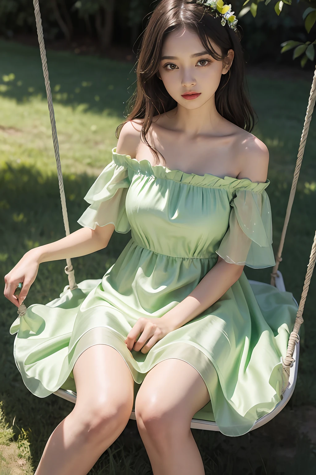 Women Summer Buffing Sleeve Off Shoulder Mini Dress a Line Flowy Swing Dress, lime green, verde claro, cetim, Este, vestido de cetim, organza silk