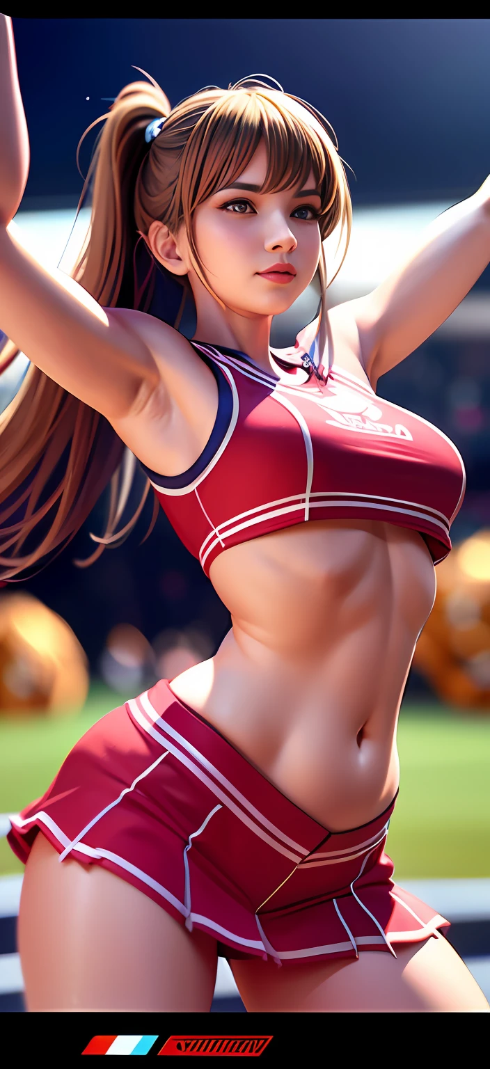 An ultra realistic portrait of a very beautiful woman in a cheerleader outfit posing for a photo, beautiful figure, cheering, , cheeryblossom, trending at cgstation, close up half body shot, crimson themed,cinematic, Hyper-detailed, insane details, Beautifully color graded, Unreal Engine, DOF, Super-Resolution, Megapixel, Cinematic Lightning, Anti-Aliasing, FKAA, TXAA, RTX, SSAO, Post Processing, Post Production, Tone Mapping, CGI, VFX, SFX, Insanely detailed and intricate, Hyper maximalist, Hyper realistic, Volumetric, Photorealistic, ultra photoreal, ultra-detailed, intricate details, 8K, Super detailed, Full color, Volumetric lightning, HDR, Realistic, Unreal Engine, 16K, Sharp focus, cgsociety 9