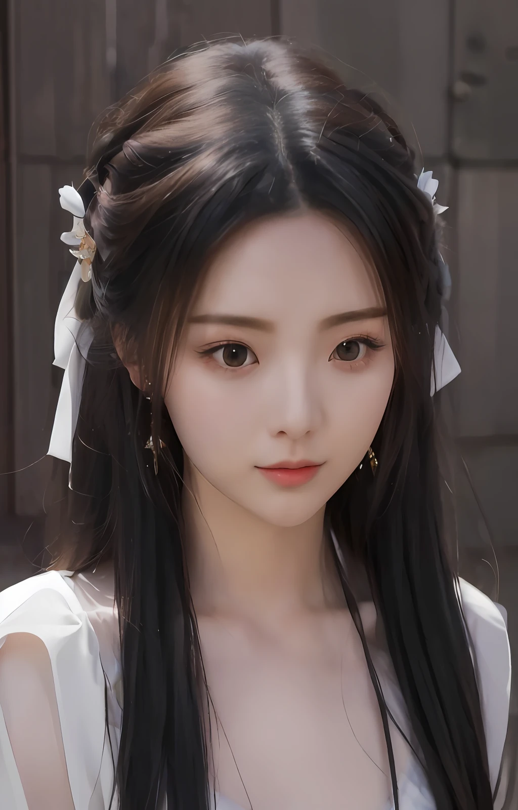 a close up of a woman with long hair wearing a white top, Guviz-style artwork, Realistic. Cheng Yi, Guviz, Realistic anime 3 D style, Kawaii realistic portrait, anime styled 3d, Guweiz in Pixiv ArtStation, Guweiz on ArtStation Pixiv, Rendu portrait 8k, Stunning anime face portrait