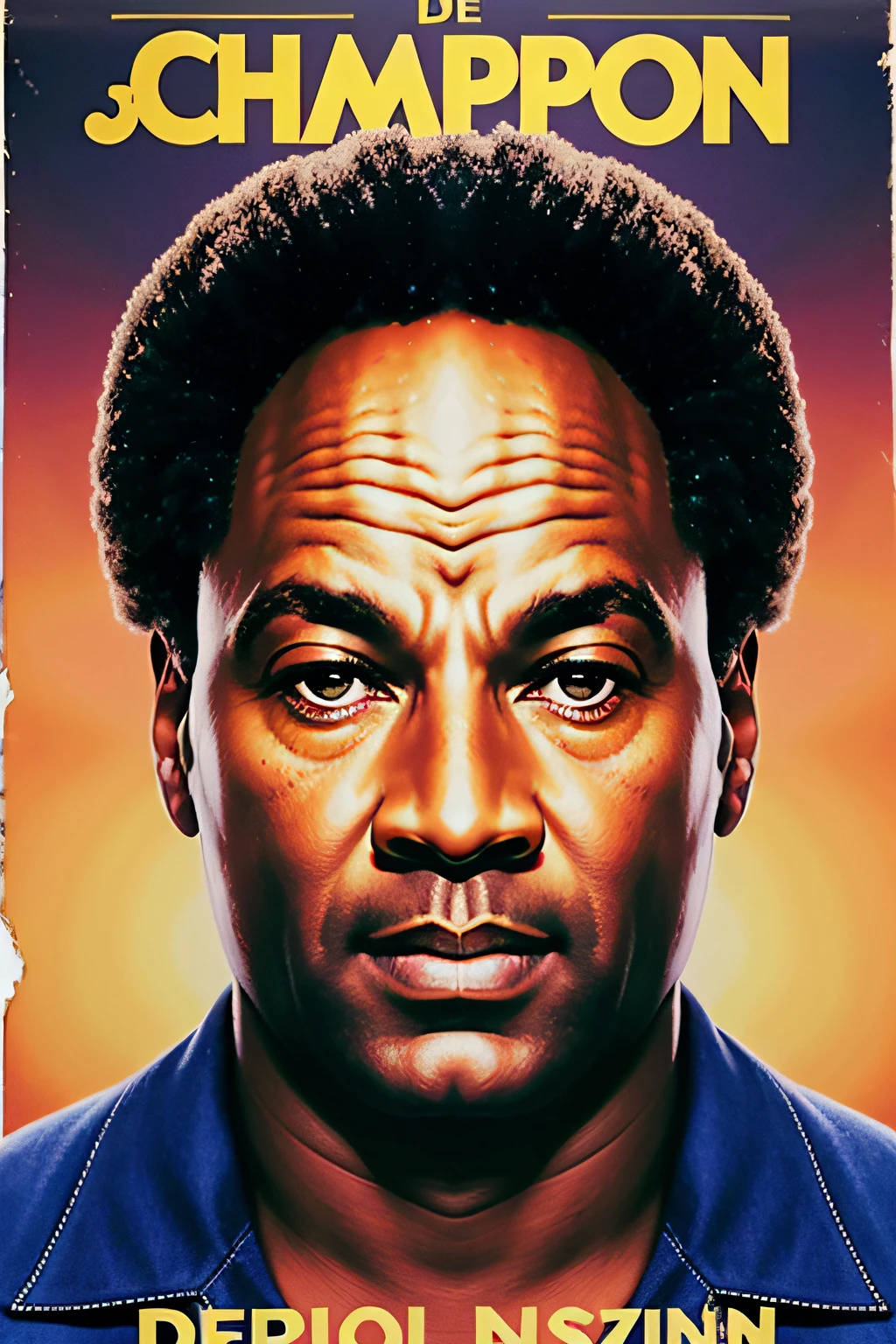 J.O. Simpson, face detailed, detailled eyes, effet vhs, affiche murale, nostalgie, affiche de film, portrait, (texture de la peau), intricate high detail, finedetail, hyperdetailed, Tgradins American football in the background,lancer de rayons, diffusion souterraine, Diffuse soft lighting, peu profond profondeur de champ