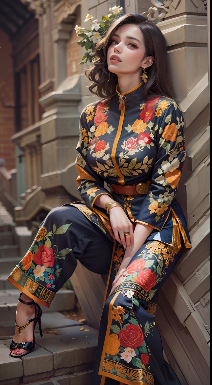 Beautiful woman in intricate Bold and Floral Embroidery Outfit