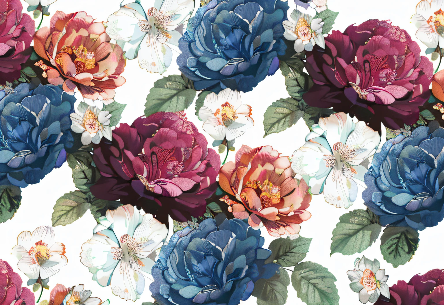 There are many flowers of different colors on a white background, floral wallpaper, Dark flower pattern wallpaper, ornate floral, floral patterns, Garden floral pattern, detailed flowers, Rich floral colors, colored flowers, floral explosion, Floral details, flowery wallpaper, with colored flowers, opulent, floral dream, floral flowers colorful, highly detailed digital artwork, exquisite floral details