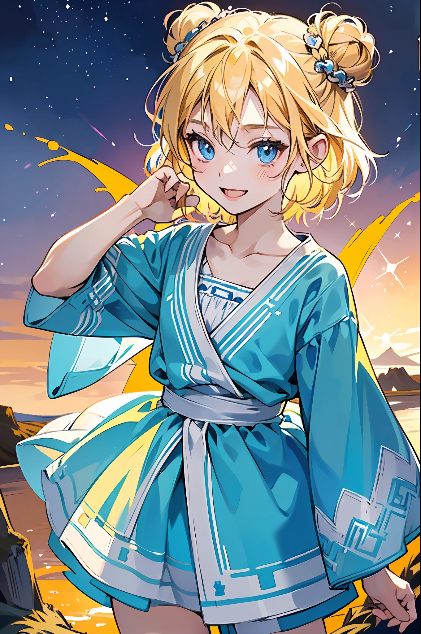 (Anime style: 1.5), (2D Illustration, 8K CG :1.3),(ultra detailed), (perfect anatomy), (masterpiece),(best quality),(high resolution),(Colorful),smile,(solo,li,10((a Icelandic little princess is standing)),((is wearing Icelandic traditional dress)),(short blonde hair,bun hair),blue eyes, (flat chest), cowboy shot, Simple background