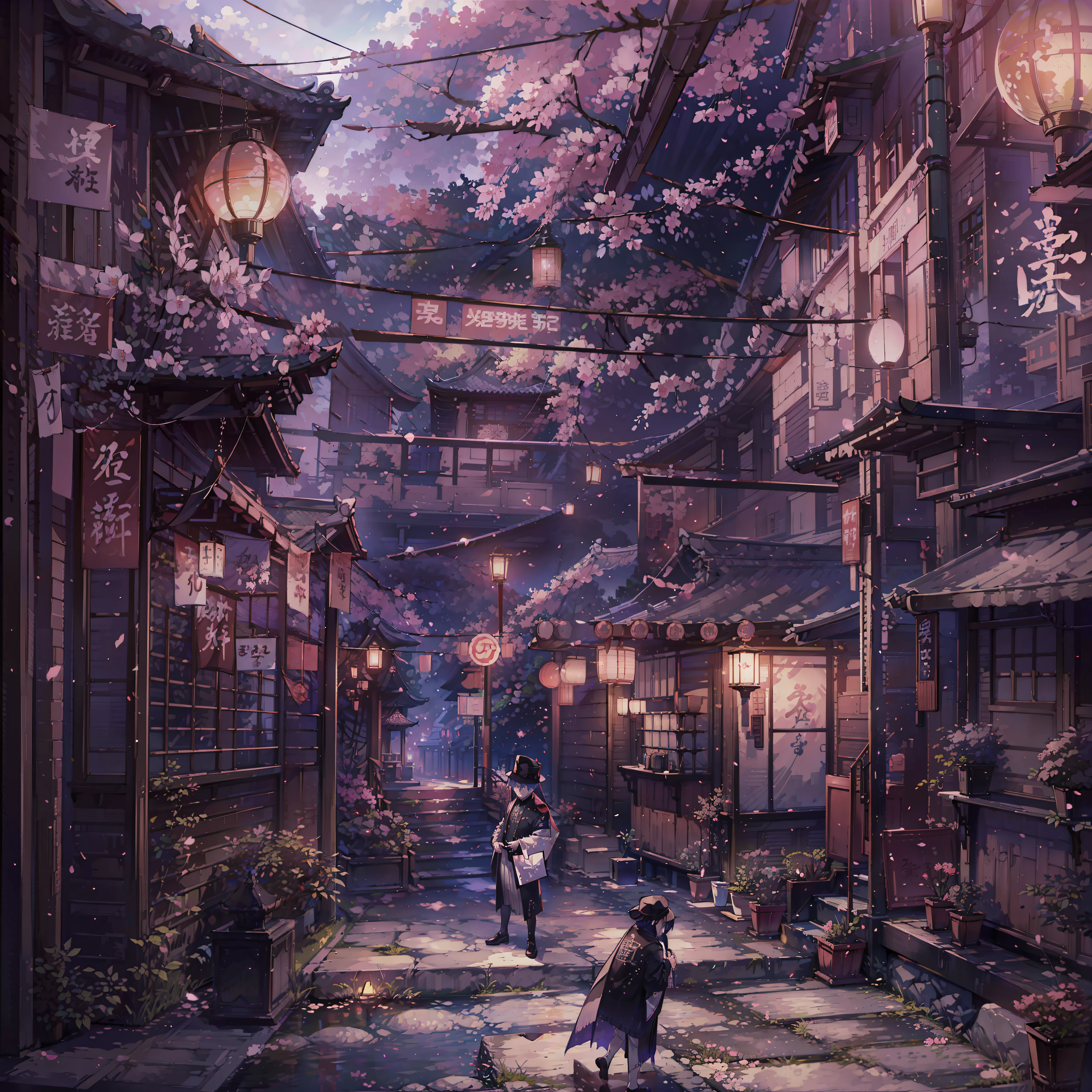 ​masterpiece、1 Youth、Young man with nervous expression、Young man with a melancholy expression、Young man in withered black suit and hat、Poor figure、Landscape with rusty shades、Old Japan landscape、kyoto、Meiji、Taisho、Taisho romance、stone pavement、Cats、top-quality、hightquality、Highly detailed CG Unity 8K wallpapers、art  stations、Digital Illustration、with an intricate、trending、awardwinning photo、depth of fields、nffsw、chromatic abberation、真实感、A highly detailed、trends in the art station、CGsociety Trends、with an intricate、high detal、Dramatic、 8K, 16 K, top-quality, photon maping, Radio City, Photorealsitic, Elaborate CG, Physically Based Rendering, ultra realistic realistic textures, unrealengine5, motion angles、cinematlic lighting, Dramatic Writing, Professional Writing,