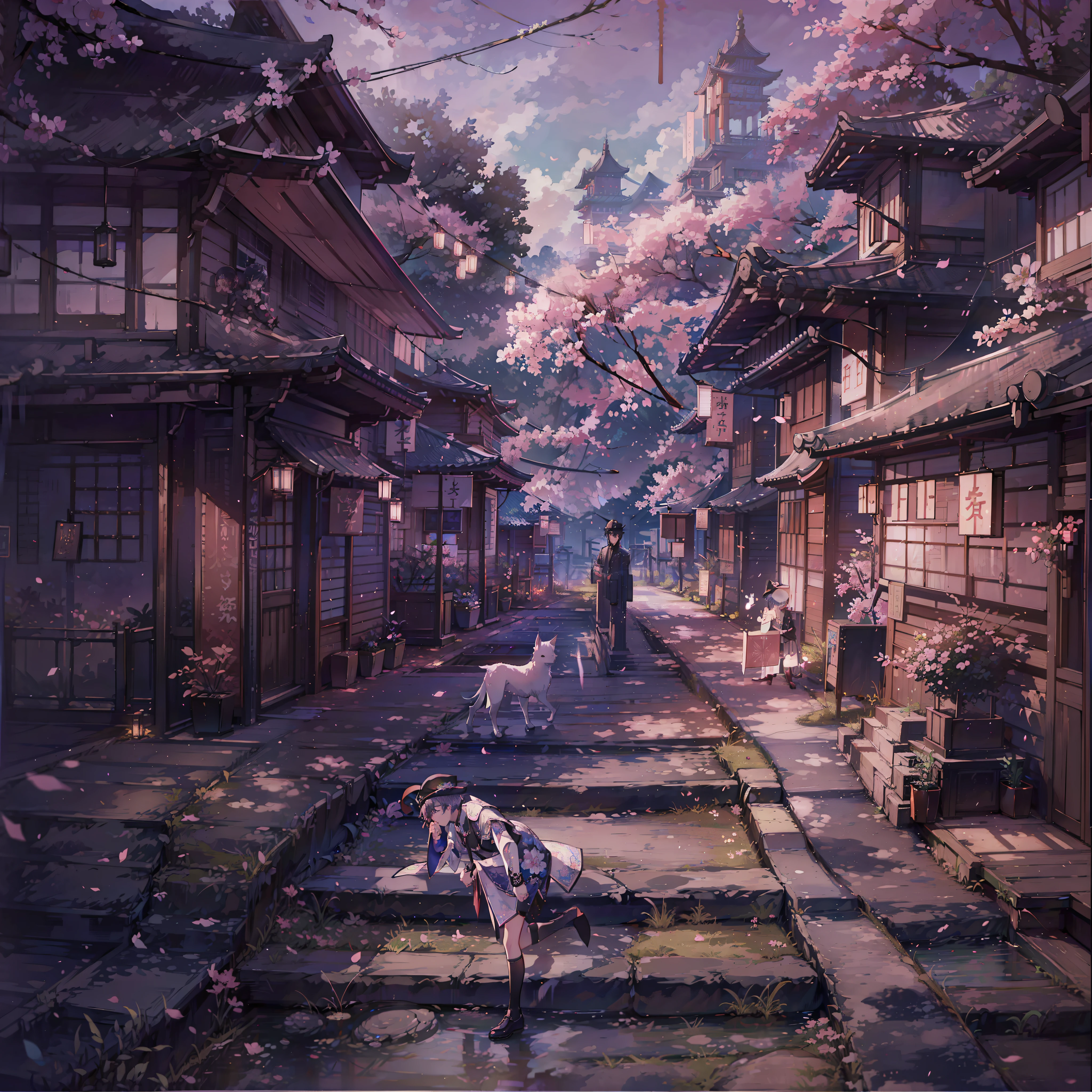 ​masterpiece、****uth、Young man with nervous expression、Young man with a melancholy expression、Young man in withered black suit and hat、Poor figure、Landscape with rusty shades、Old Japan landscape、kyoto、Meiji、Taisho、Taisho romance、stone pavement、Cats、top-quality、hightquality、Highly detailed CG Unity 8K wallpapers、art  stations、Digital Illustration、with an intricate、trending、awardwinning photo、depth of fields、nffsw、chromatic abberation、真实感、A highly detailed、trends in the art station、CGsociety Trends、with an intricate、high detal、Dramatic、 8K, 16 K, top-quality, photon maping, Radio City, Photorealsitic, Elaborate CG, Physically Based Rendering, ultra realistic realistic textures, unrealengine5, motion angles、cinematlic lighting, Dramatic Writing, Professional Writing,