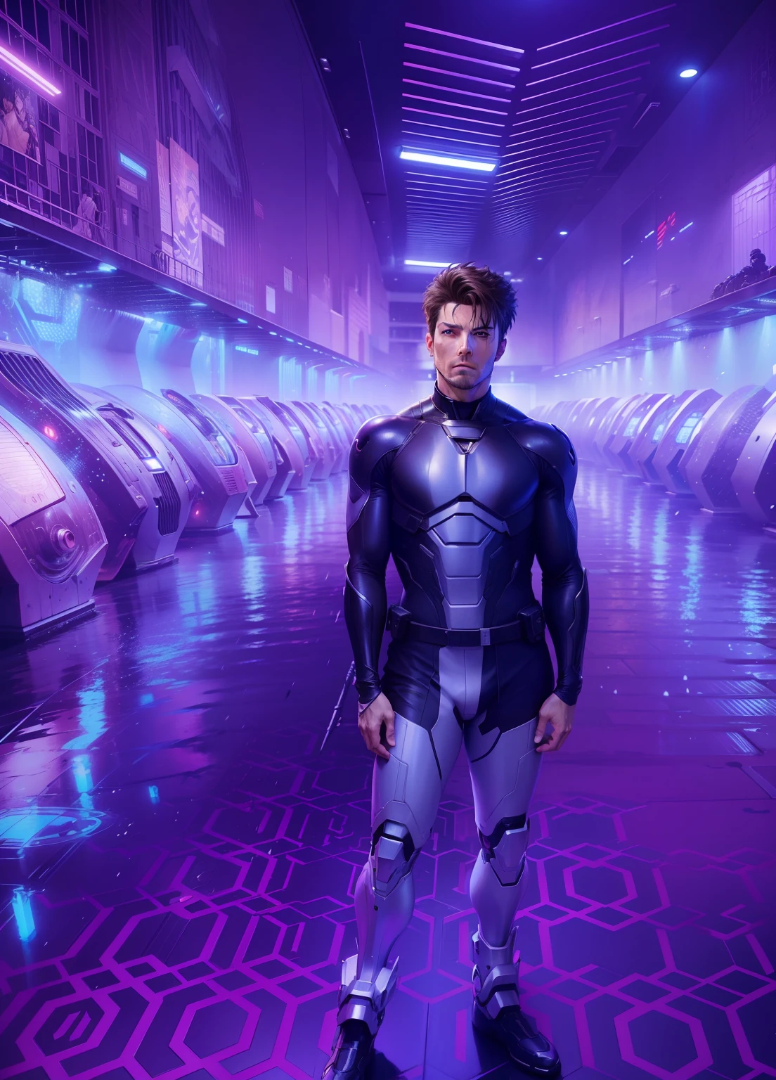 Create an anime-style full A closeup of a twenty-one-year-old in a black wetsuit with a sword, Cyborg Male, Paul Atreides, Tom Cruise as Kenshiro, Android male, Tom Cruise as Tony Stark, Jacen Solo, profile picture, Android James, male cyborg, sharp and elegant black armor, Tom Cruise as Iron Man, Gantz, no text, concept art by Tony Stark --auto --s2