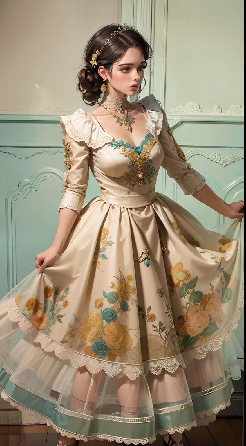 Beautiful woman in intricate Retro Vintage Romantic Outfit