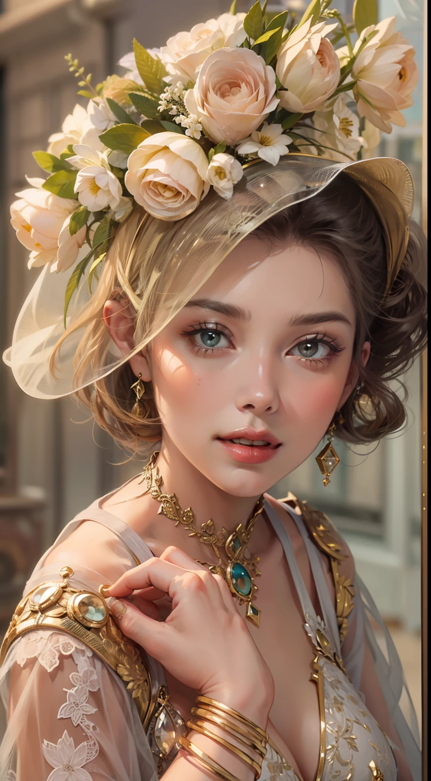 Beautiful woman in intricate Retro Vintage Romantic Outfit