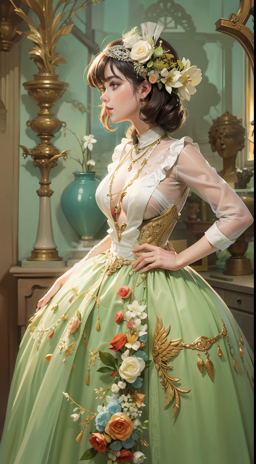 Beautiful woman in intricate Retro Vintage Romantic Outfit