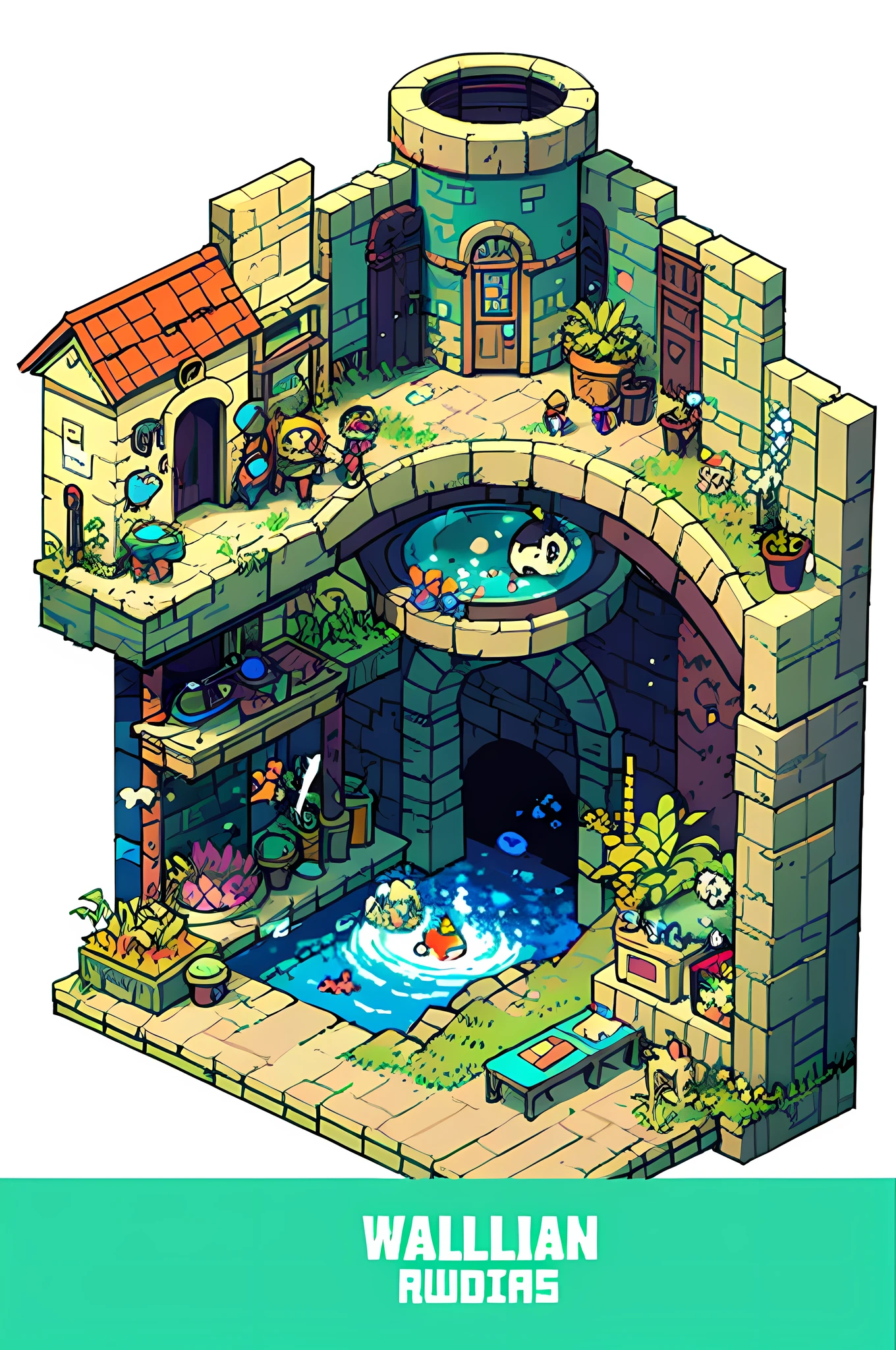 pixel, pixel art, poster fantasy world, tunnel Aquarium